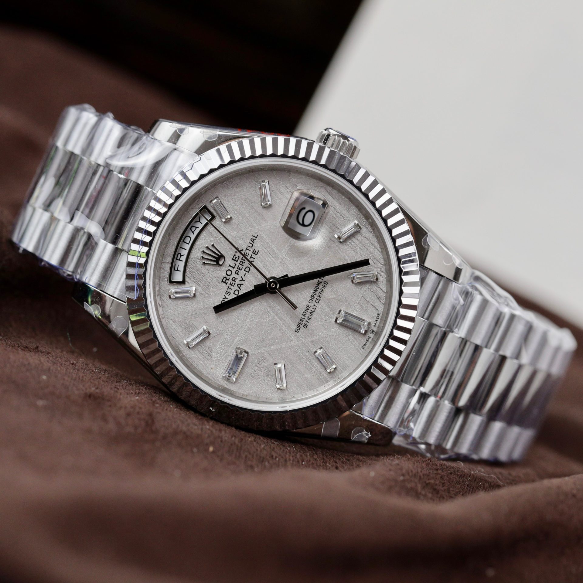 Rolex Replica Watch Day-Date Dial Meteorite Number Pile Diamond Moissanite 40mm - Elite Watch Atelier