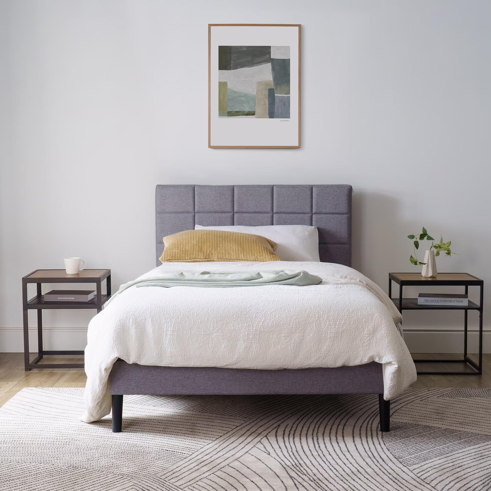 Mainstays Upholstered Platform Bed, No Box Spring Needed, Gray, Queen - Image 6