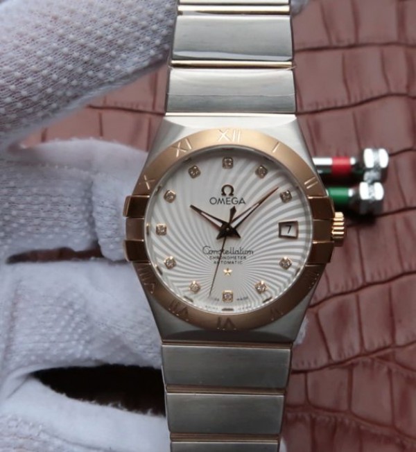 Replica Omega V6 Constellation 35mm YG Bezel White Textured Dial SS Bracelet A2500 - Top club
