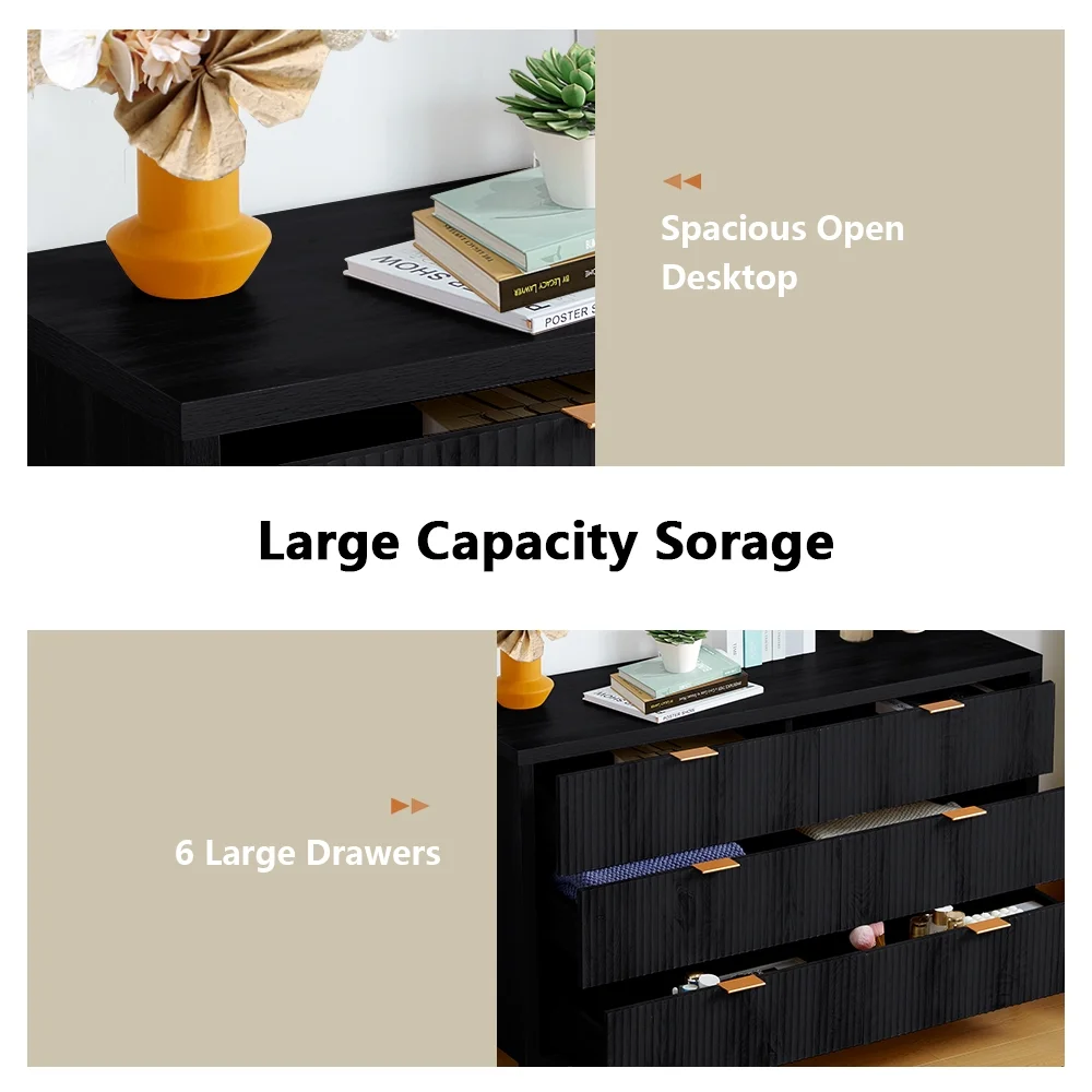 YOCWO Fluted Nightstand for Bedroom Set of 2 , Wood Bedside Table Set of 2 with Drawers, Black - Image 9