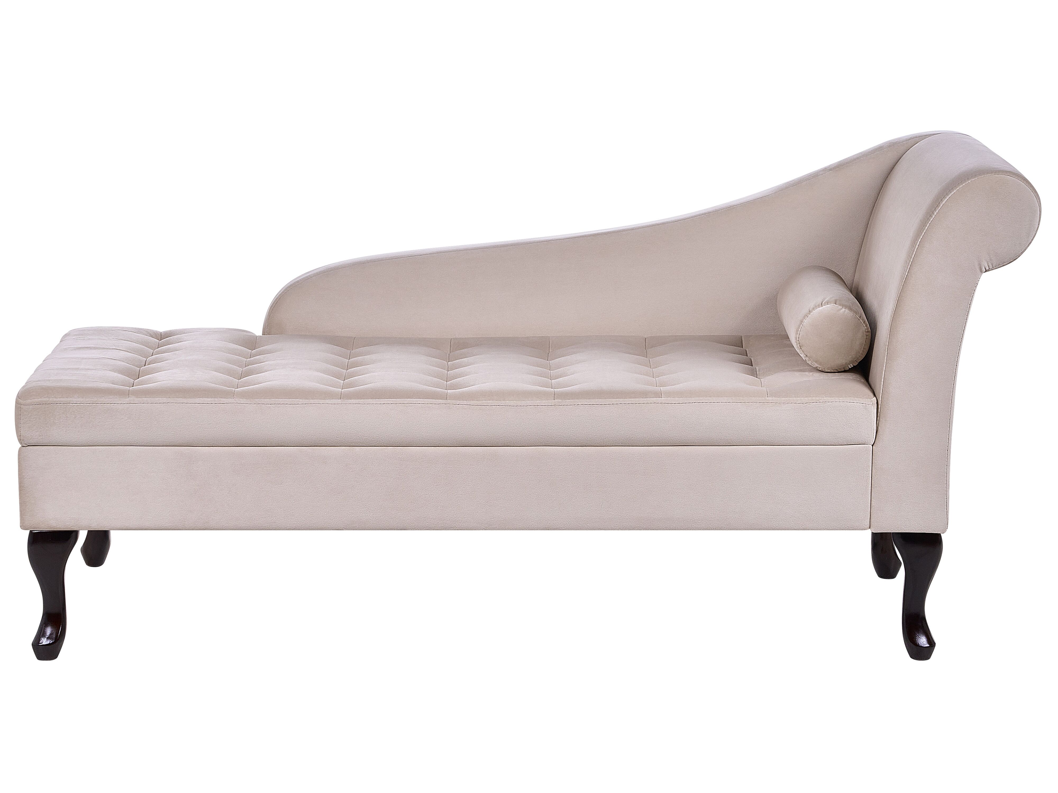 Right-Hand Chaise Lounge PESSAC Velvet Light Beige with Storage