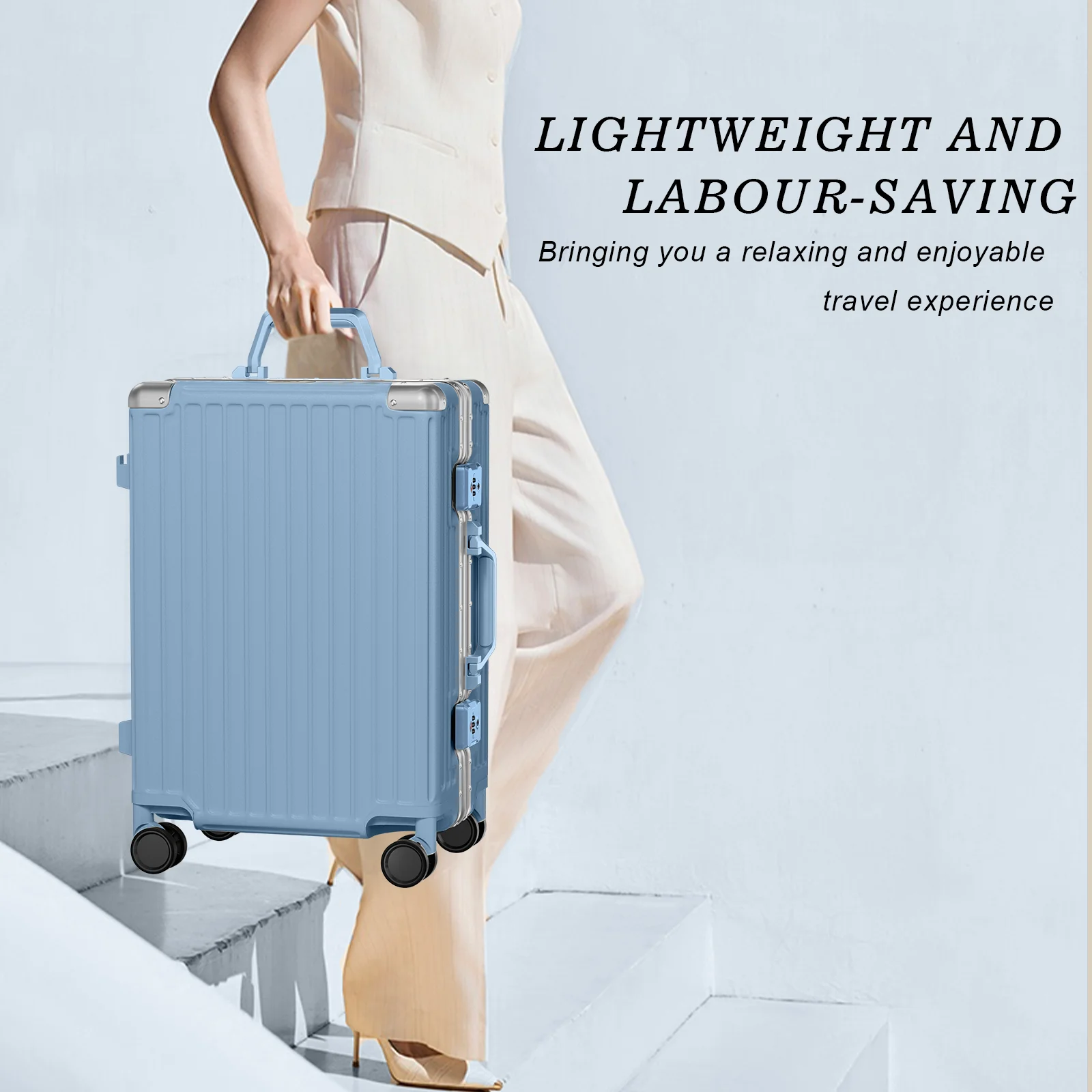Luggage Aluminium Frame PC ABS Hardshell Suitcase with Spinner Wheels TSA Lock Zipperless Luggage 28 inch Silver - Image 18
