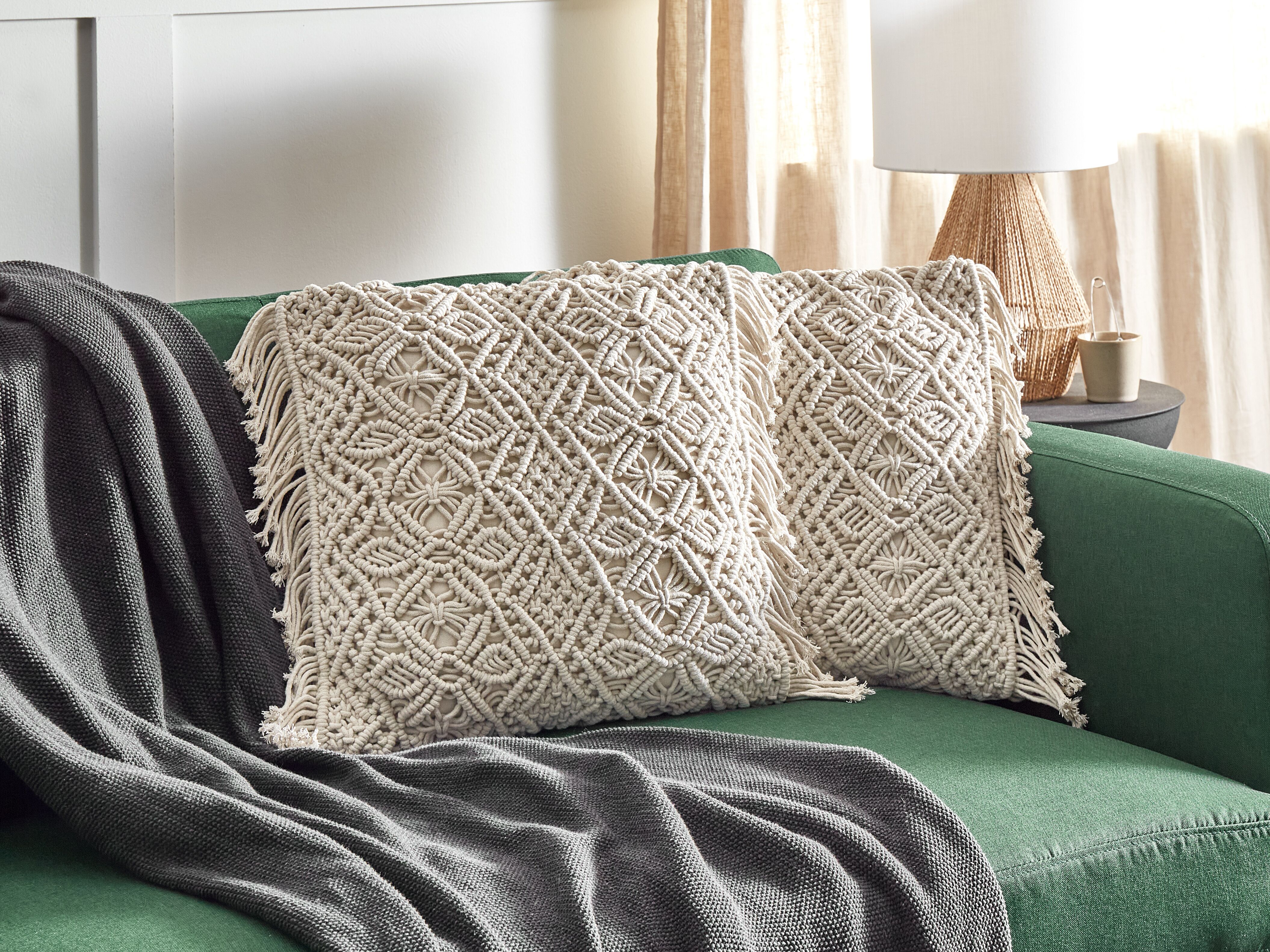 Set of 2 Decorative Cushions PATTAN Cotton 45 x 45 cm Beige Geometric Pattern
