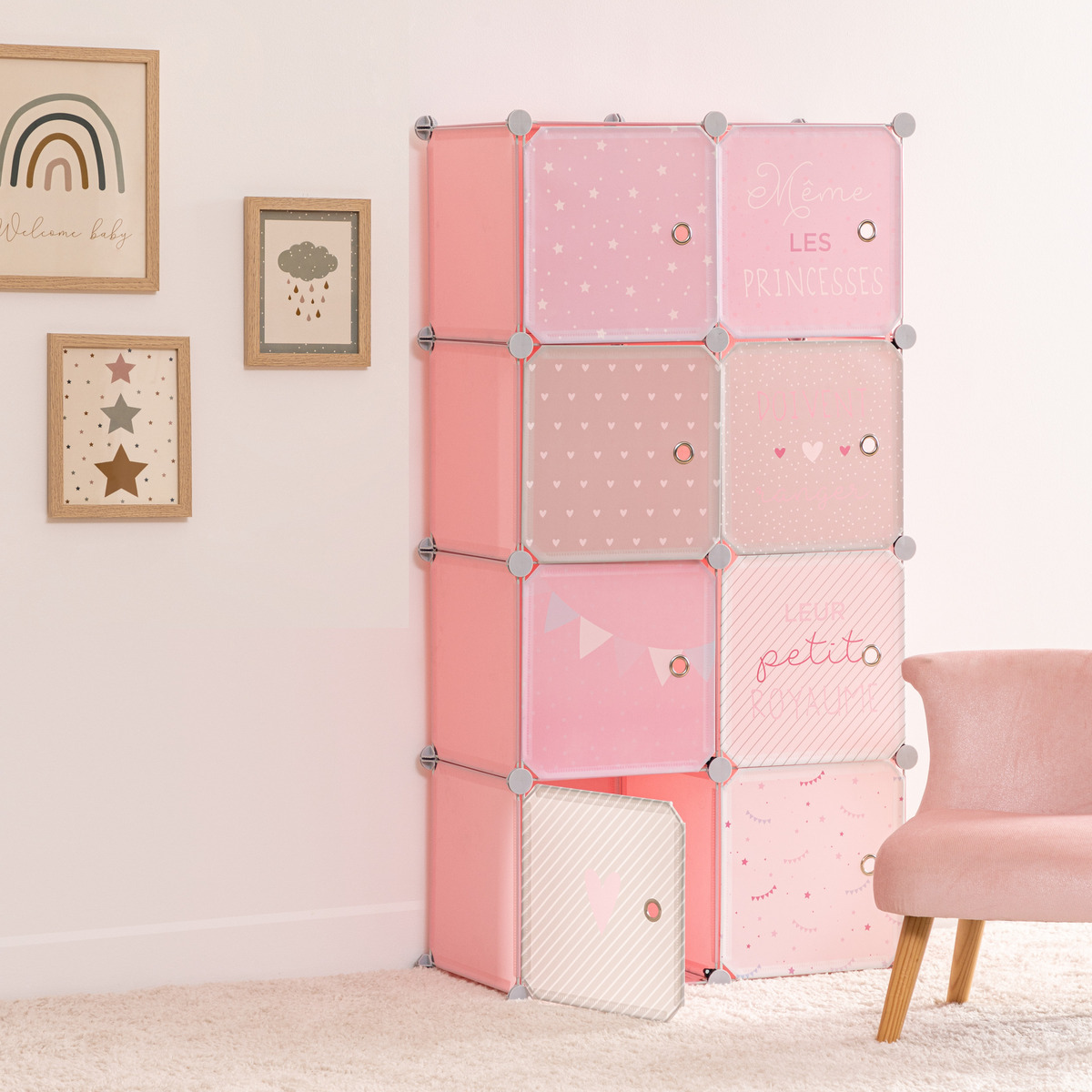 Kids storage lockers "Wardrobe" Pink, 65x125 cm