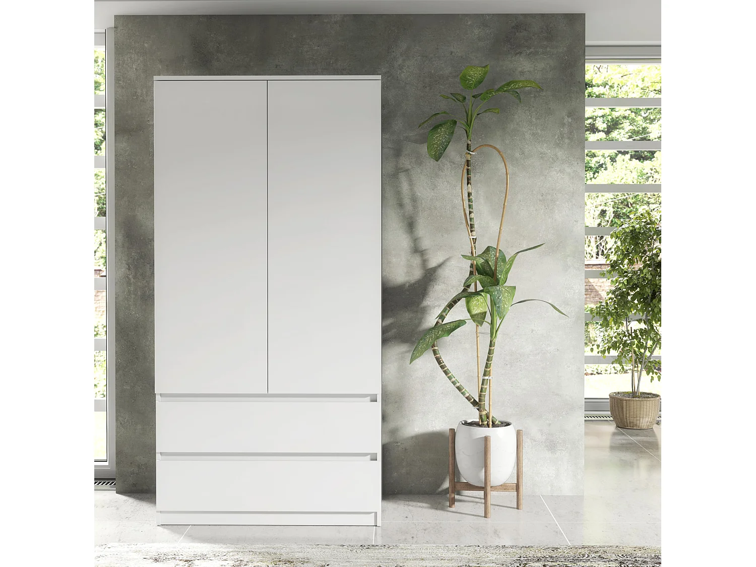 Armoire de Chambre Blanche 180 cm – Dressing avec Penderie et 2 Tiroirs, Meuble de Rangement pour Chambre Adulte, Largeur 90 cm, Placard Moderne  180x90x50 cm