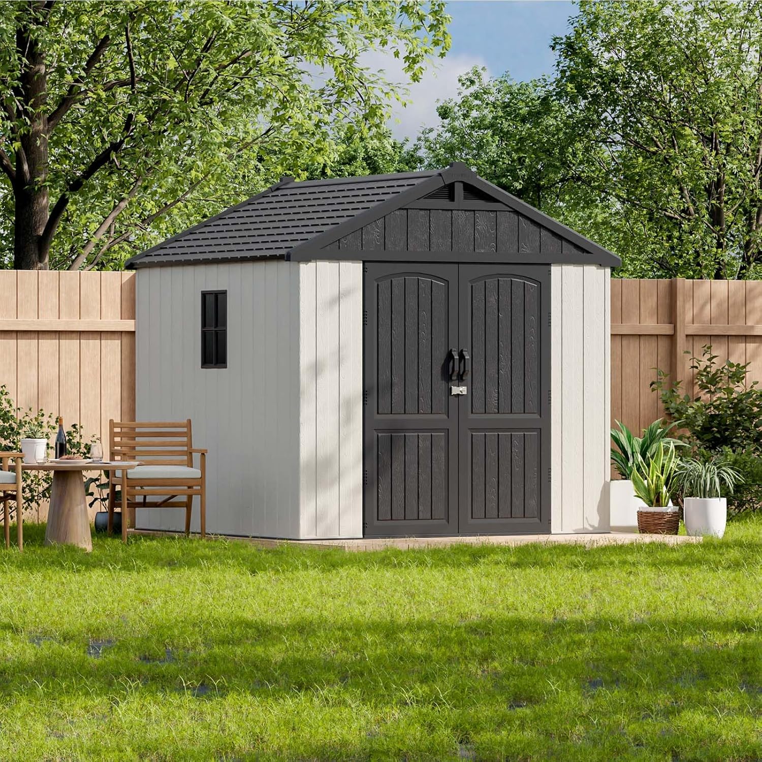 Patiowell 6x4 FT Resin Outdoor Storage Shed With Floor - Light Gray Patiowell 6x4 FT Resin Outdoor Storage Shed With Floor - Light Gray