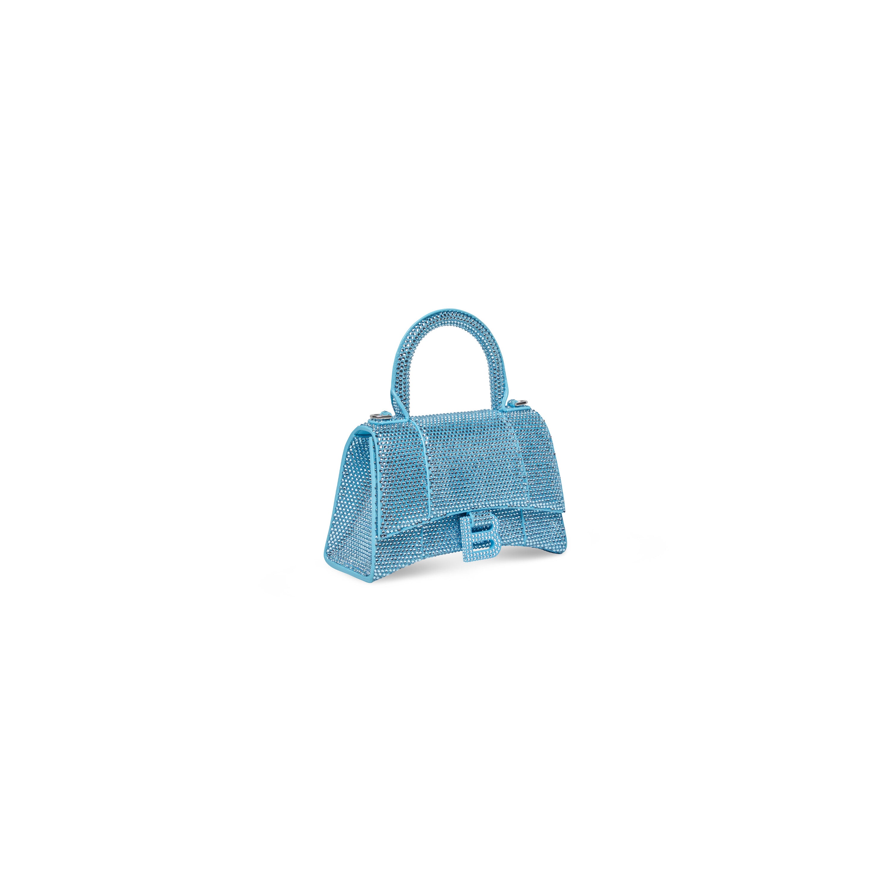 WOMEN'S HOURGLASS XS HANDBAG WITH RHINESTONES IN BLUE - Replicaclubs