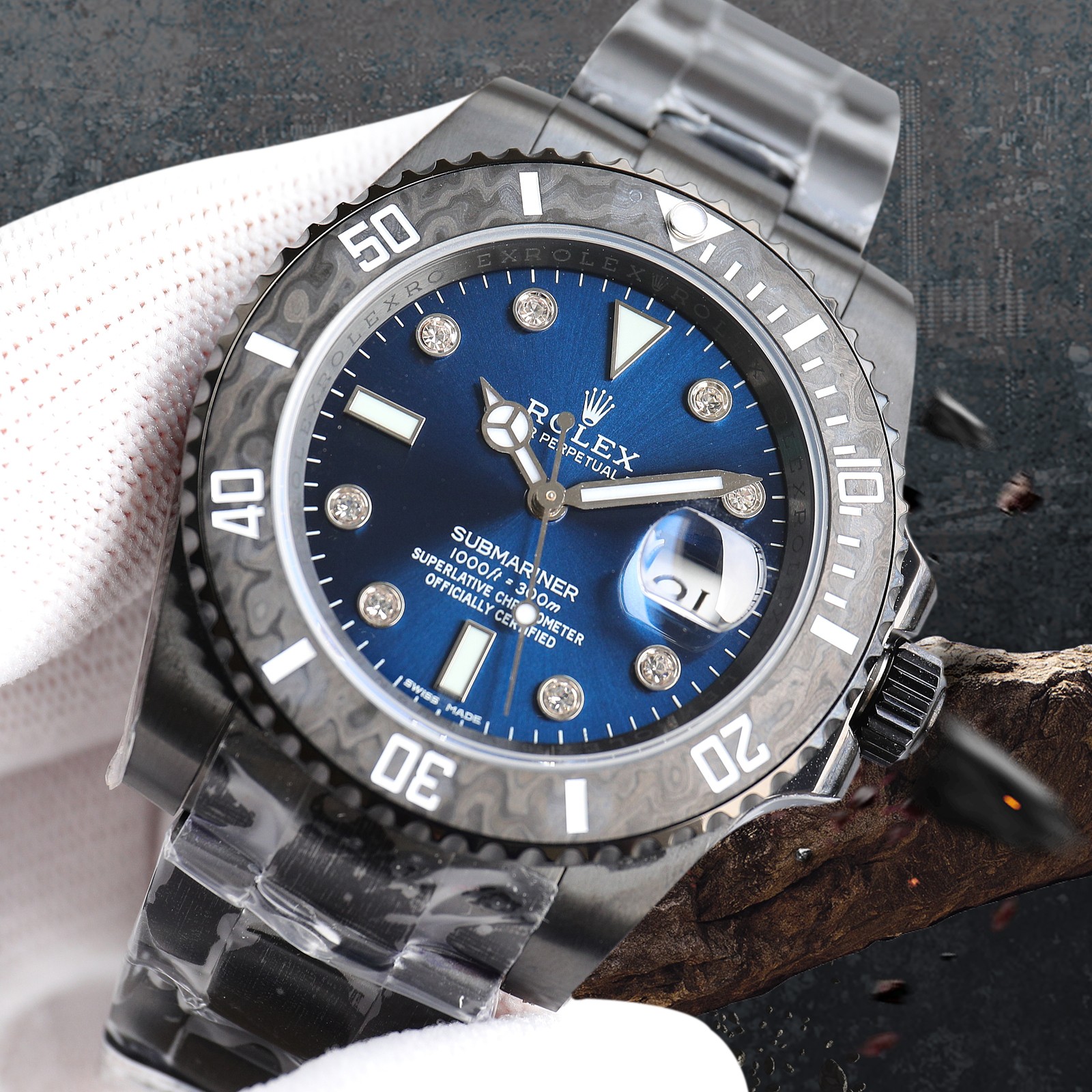 ROLEX Rolex Customized Submariner-Diamond Dial-Carbon Fiber Bezel-Black Blue(1:1 replica) - Top club