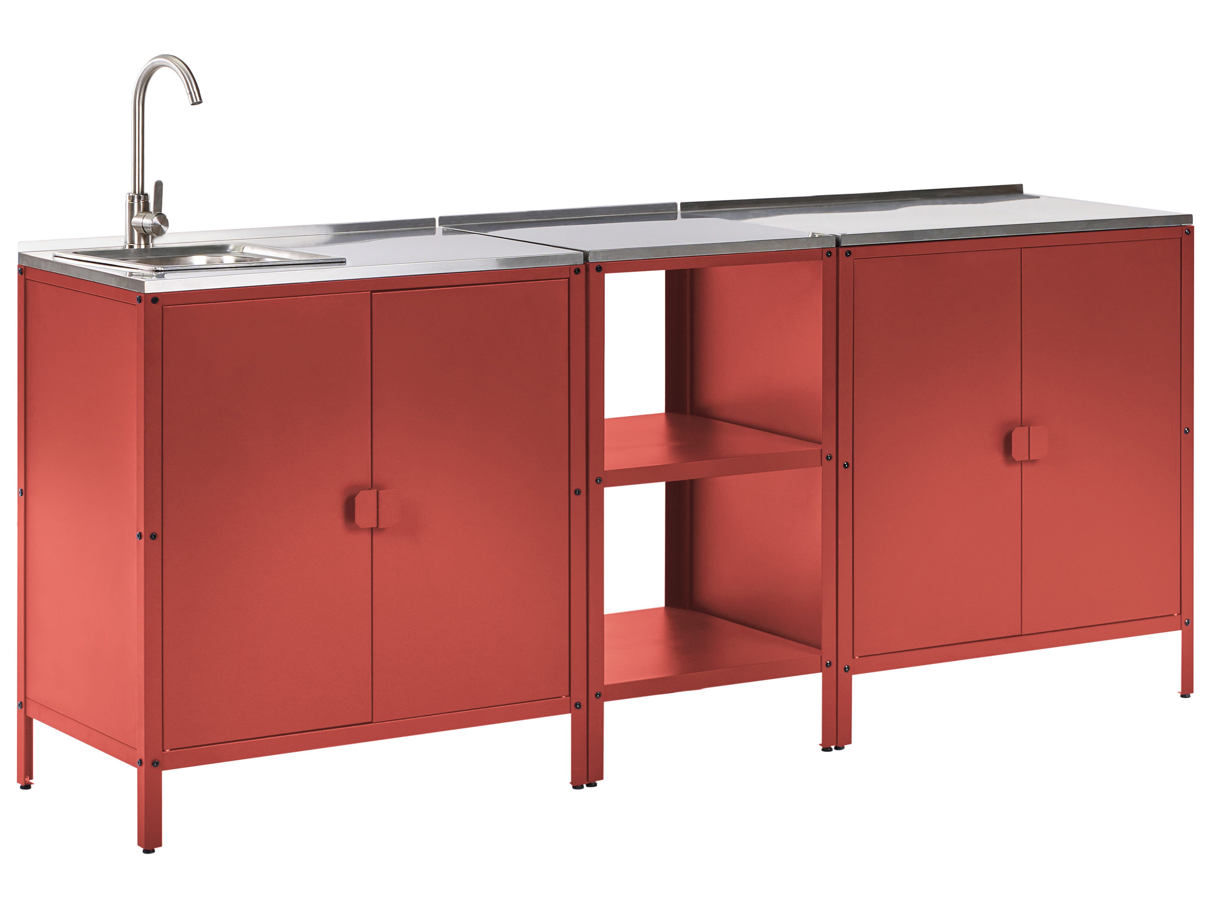 3 Piece Outdoor Kitchen Set with Sink VILAMA Metal Red