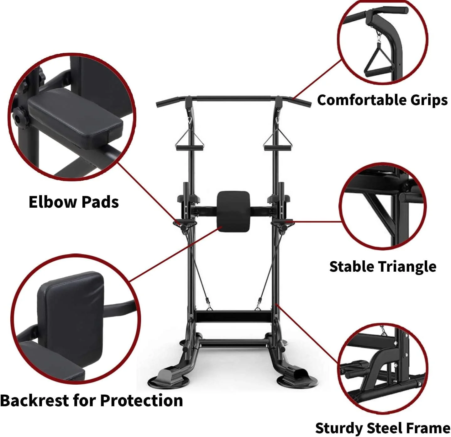 Tappio Multifunction Power Tower Dip Bar Station Pull Up Bar Stand for Home Gym, Adjustable Strength Training Fitness Equipment with Backrest,400lb Capacity - Image 2