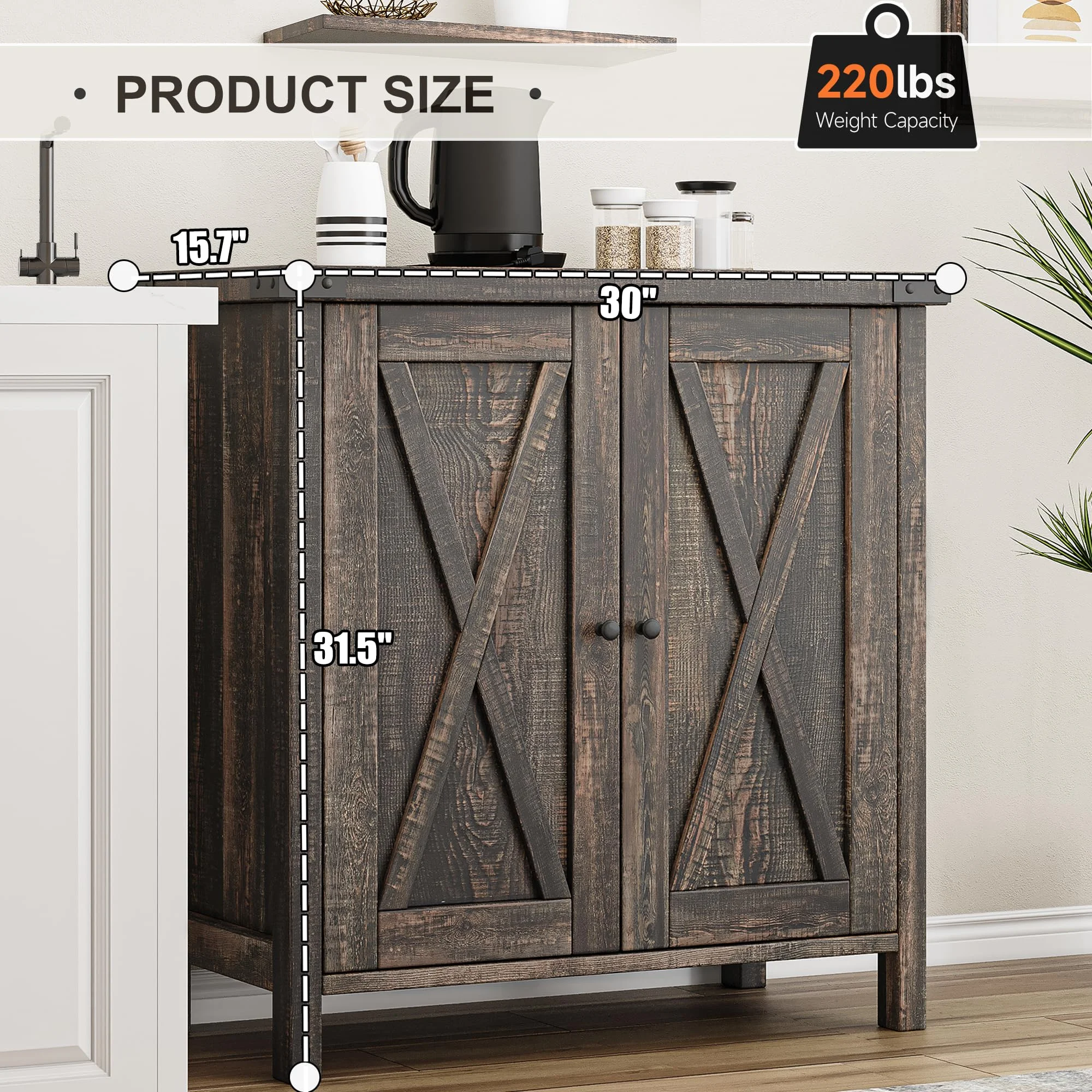 Coffee Bar Cabinet with Storage/Adjustable Shelf 30" Small Kitchen Bar Table Corner Bar Cabinet for Tea Buffet Sideboard Cabinet for Dining Room, Farmhouse Coffee Station for Wine - Image 12