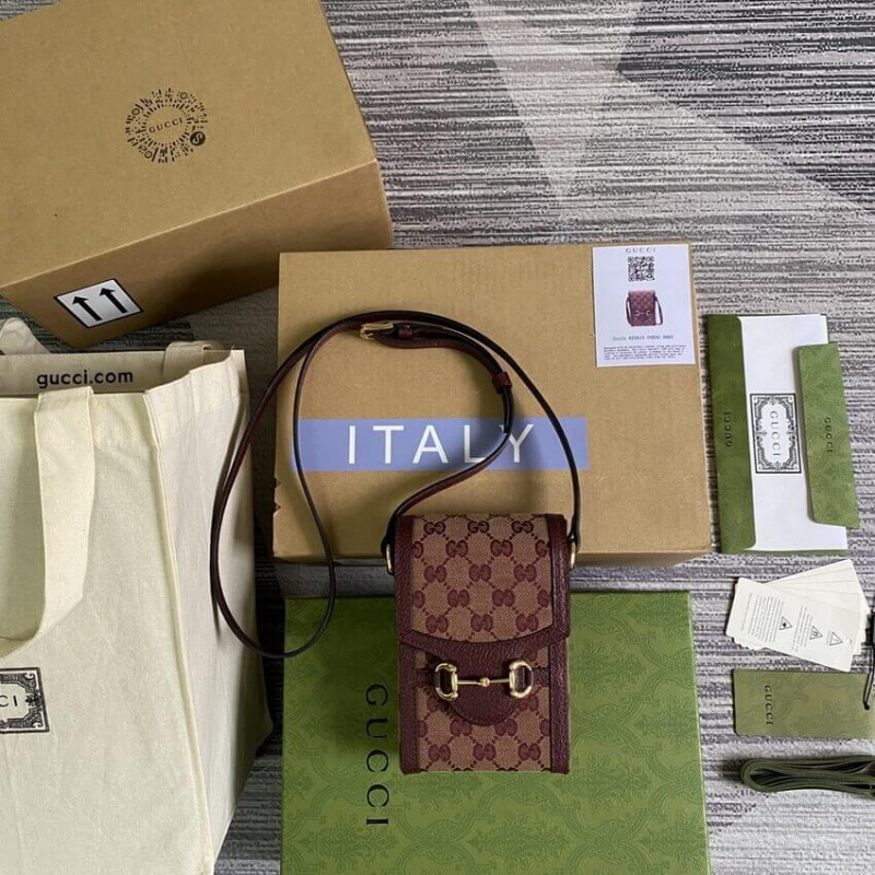Replica Gucci Horsebit 1955 Mini Bag 625615 In Burgundy Gg Canvas1:1High-quality replica