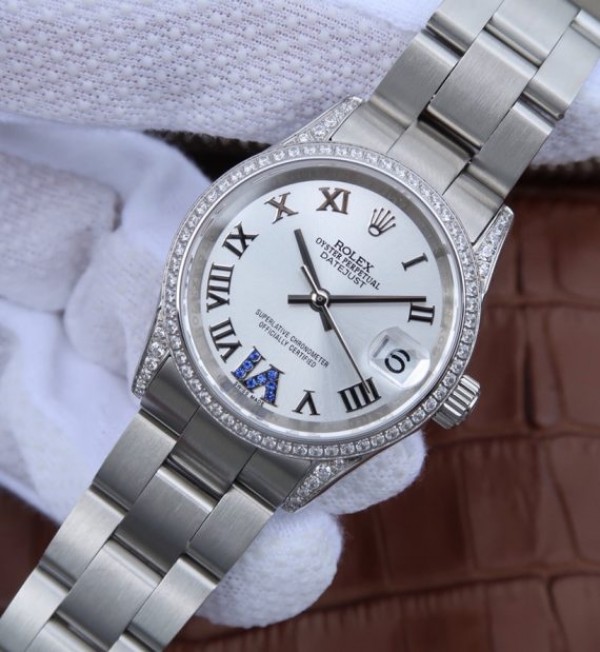 Replica Rolex DateJust 31mm 178383 Diamonds Bezel Roman Markers White Dial A2235 - Elite Watch Atelier