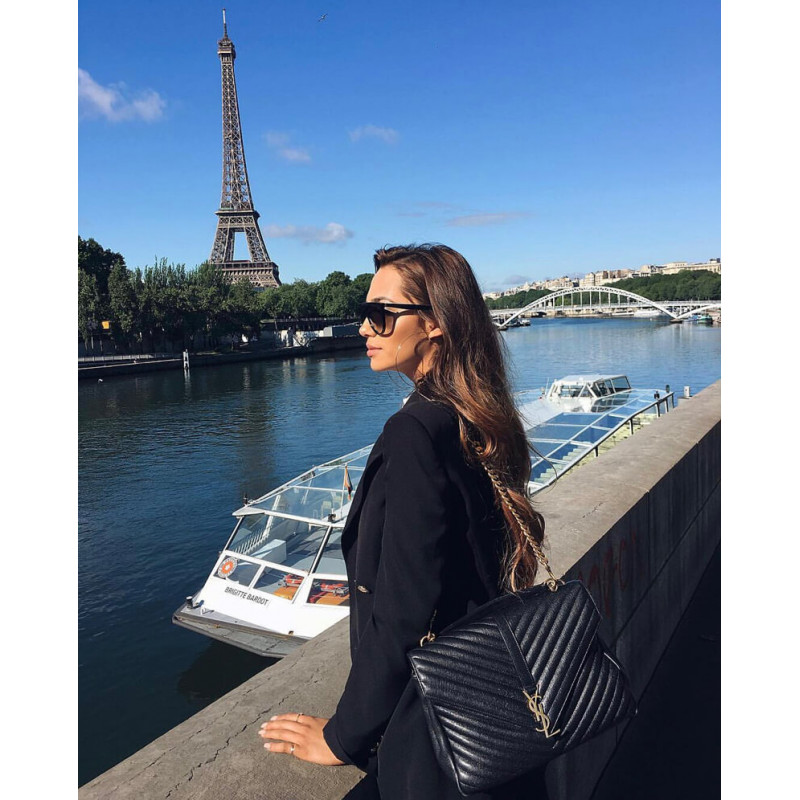 Replica Ysl Saint Laurent Sheepskin Matelasse Chevron Monogram Large College Satchel 392738 Black1:1High-quality replica