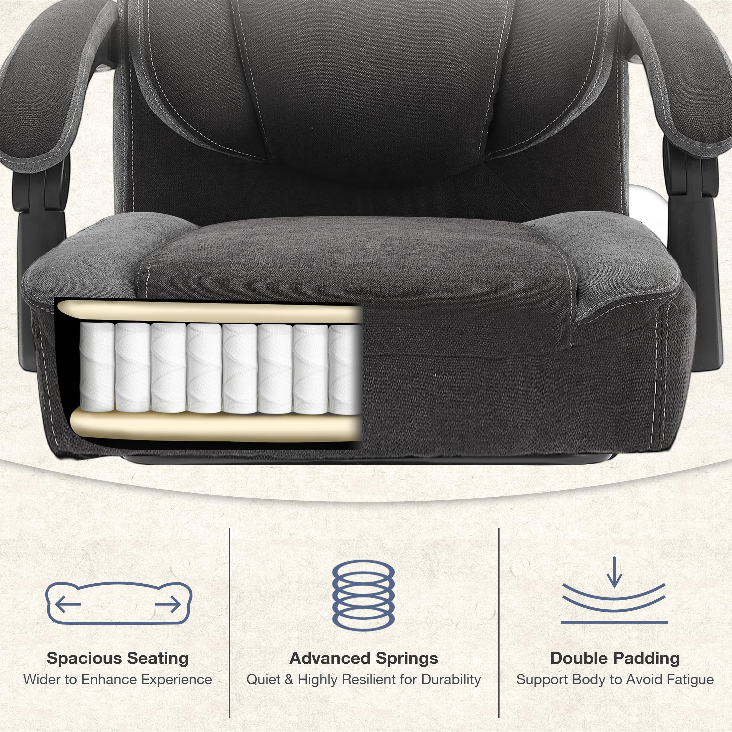 JONPONY Big and Tall Office Chair 400lbs, Executive Reclining Office Chairs with Footrest, High Back Home Office Chair Thick Padded Armrests, Ergonomic Adjustable Lumbar Support, PinkWhite - Image 31