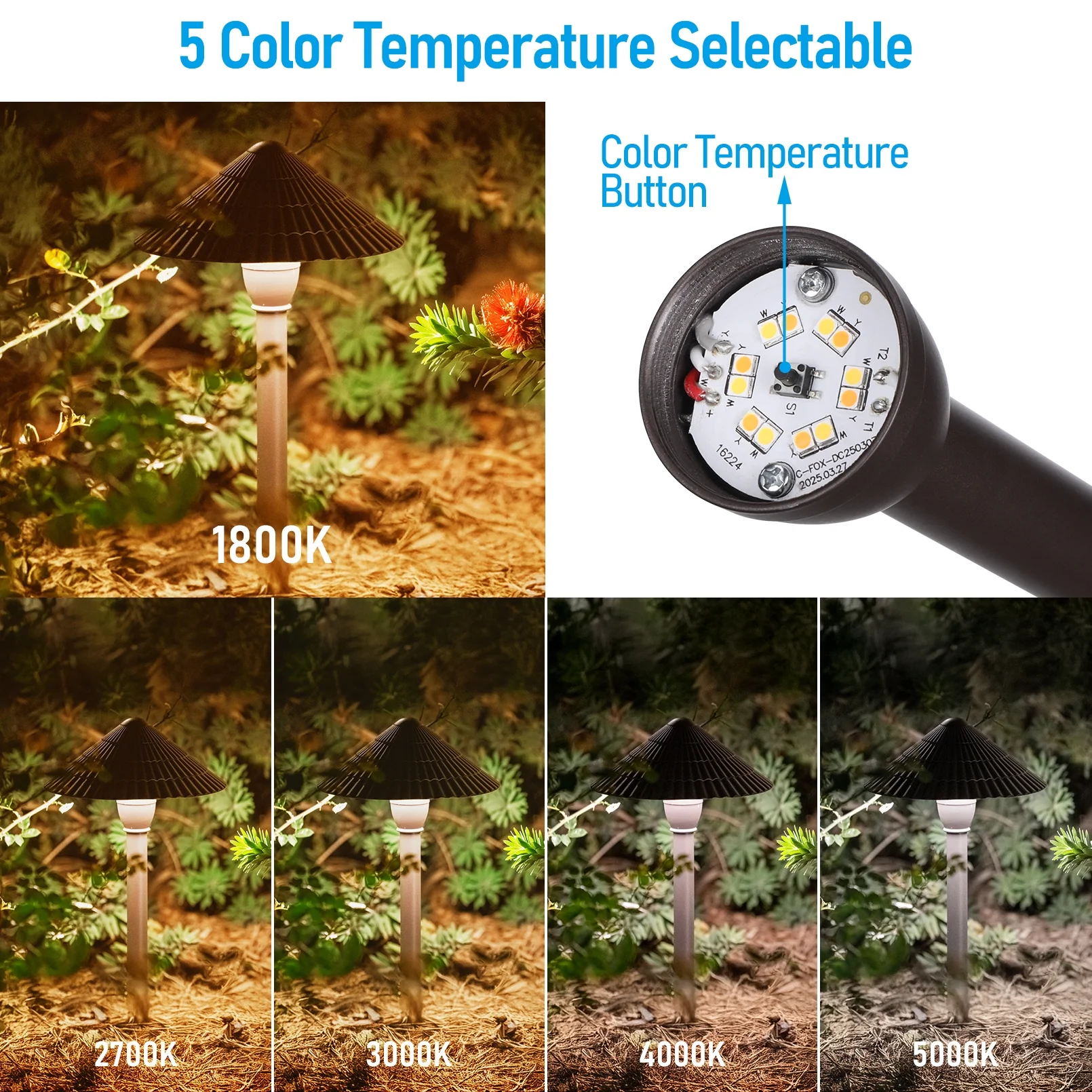 12 Pack 5CCT LED Pathway Landscape Lights, 1800K/2700K/3000K/4000K/5000K Selectable, 12-24V AC/DC Low Voltage, IP65 Waterproof, Oil Rubbed Bronze, Aluminum Housing