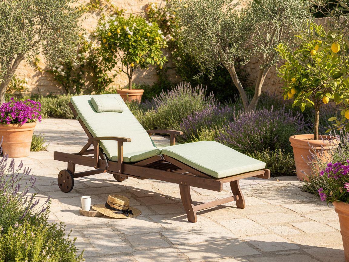 Sun Lounger with Cushion AMANTEA PREMIUM Acacia Wood Green