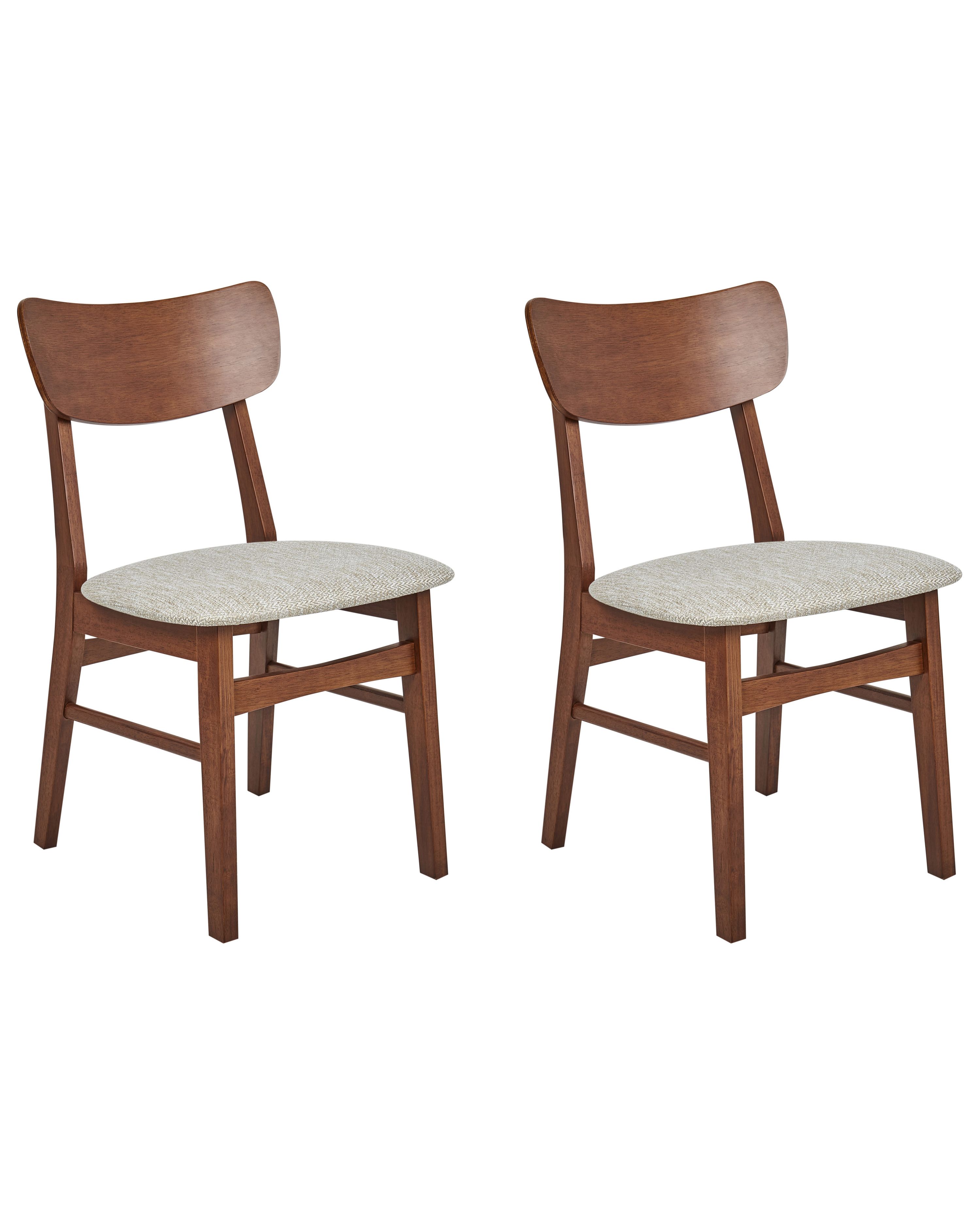 Set of 2 Dining Chairs ANOKA Wood Brown/ Beige