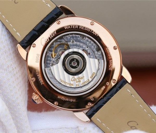 Replica Cartier Ronde De Cartier RG White Dial Diamonds Bezel Croco Strap A2892 - Top club