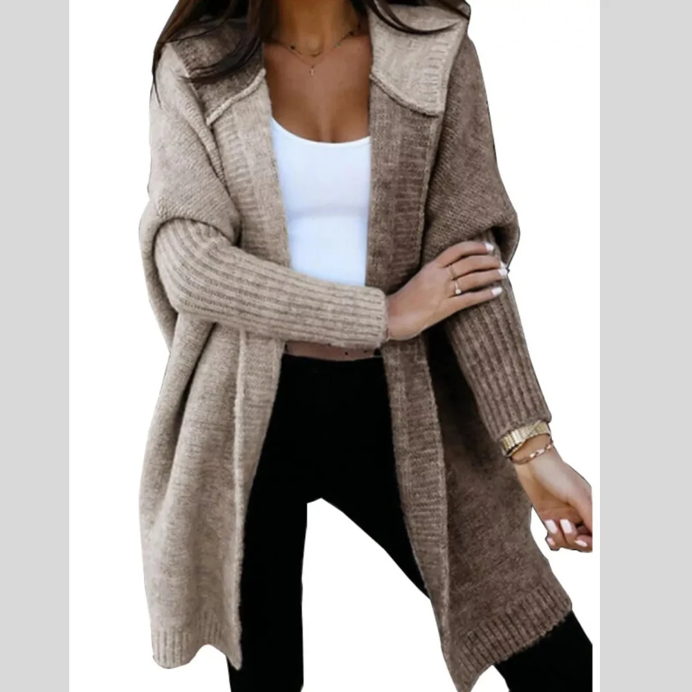 Two-Tone Open Front Knit Hooded Cardigan - ZKZOOK