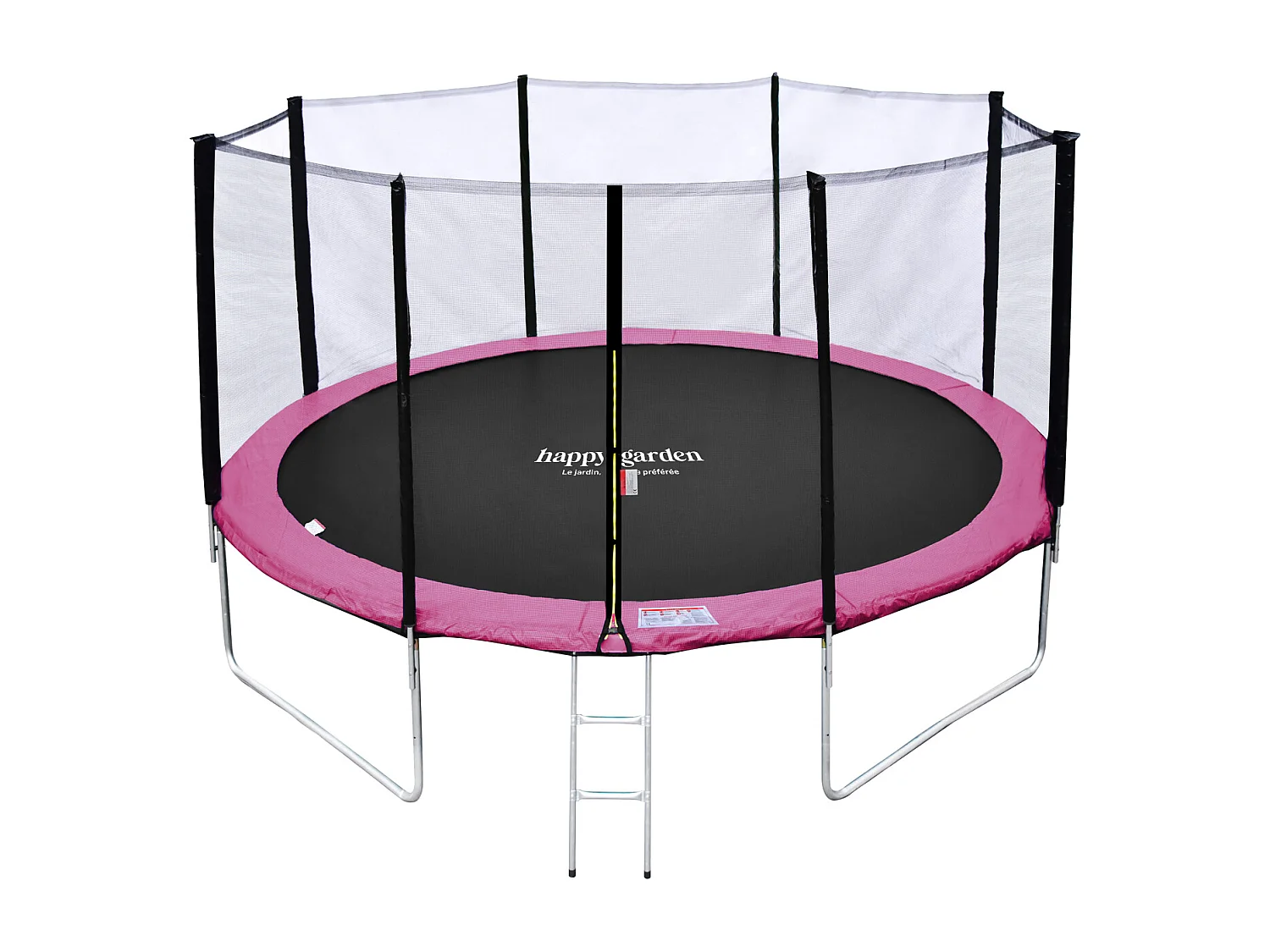 Trampoline 370cm réversible rose / gris PERTH + filet, échelle, bâche et kit d'ancrage - HAPPY GARDEN