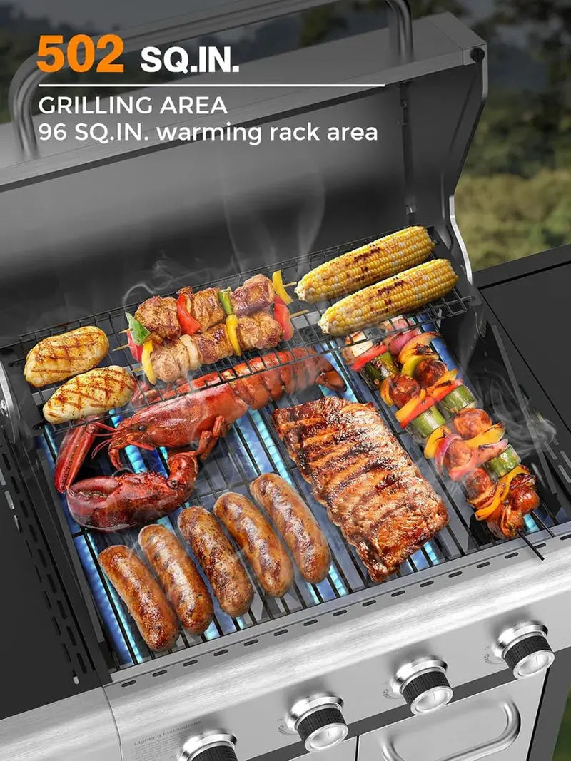 COWSAR 4-Burner Propane Gas Grill With Stainless Steel Burners, 44,000 BTU - 50.79in D x 21.65in W x 46.06in H - Image 2 COWSAR 4-Burner Propane Gas Grill With Stainless Steel Burners, 44,000 BTU - 50.79in D x 21.65in W x 46.06in H - Image 2