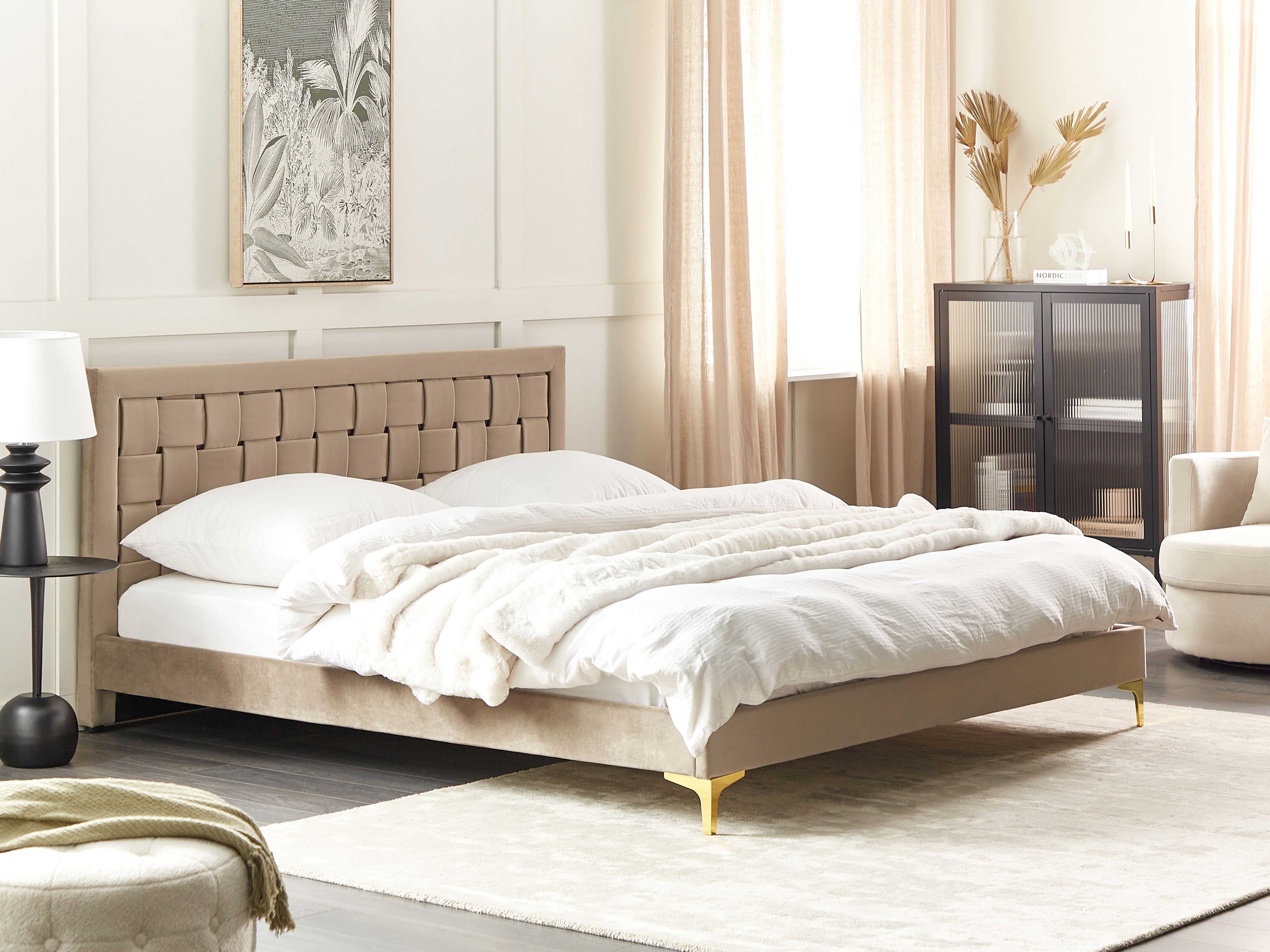 Bed Velvet LIMOUX 180 x 200 cm (EU Super King) Taupe
