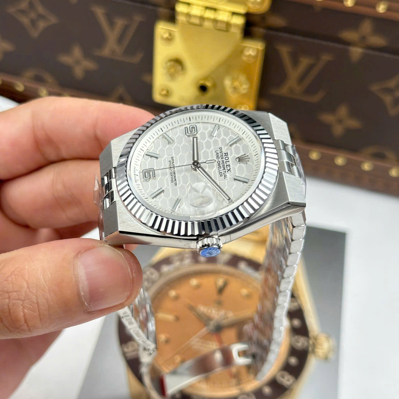 Rolex Land-Dweller 127336 White   Honeycomb Motif Dial Best Replica Watches 40mm - Elite Watch Atelier