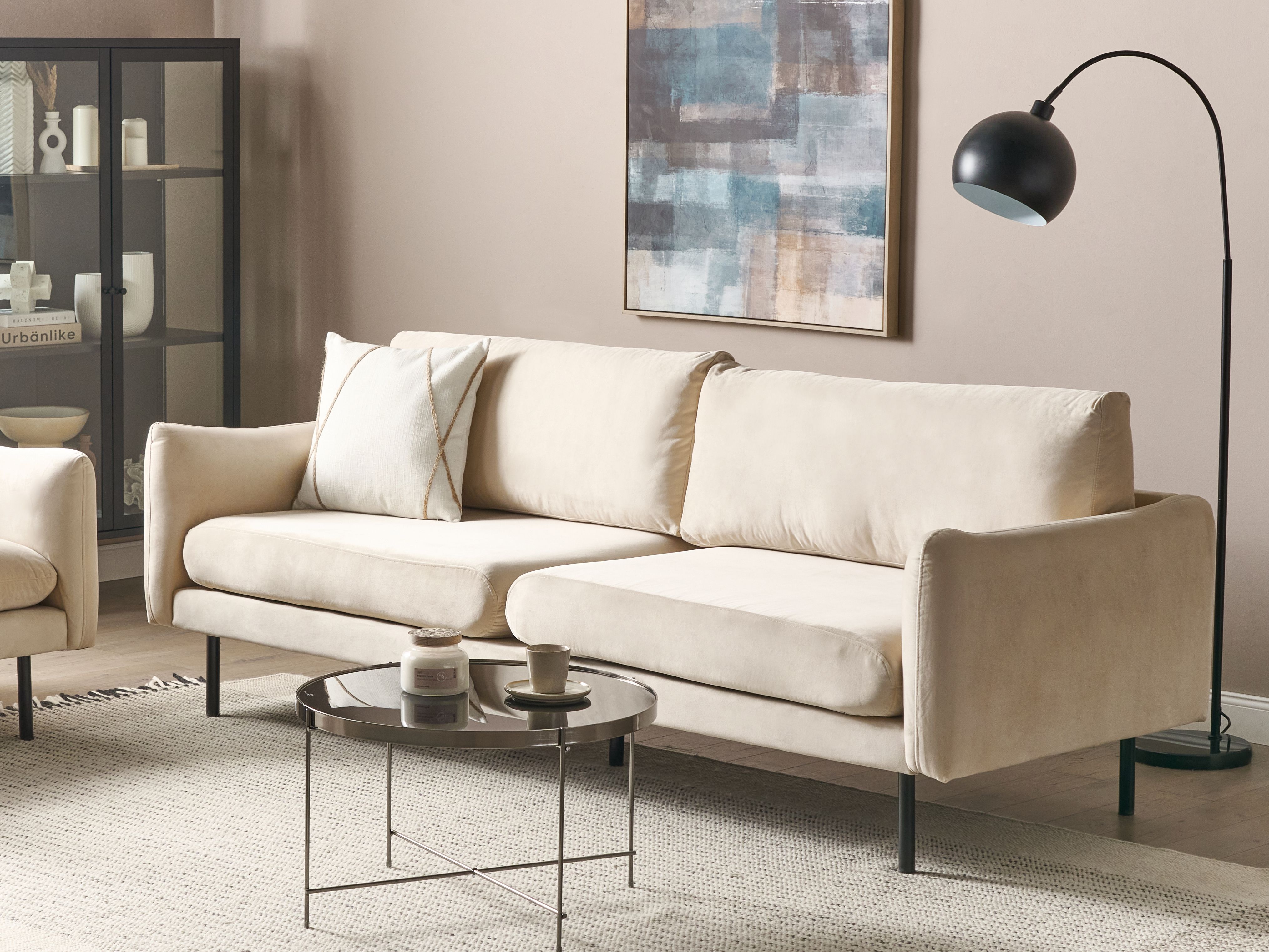 Sofa 3 Seater VINTERBRO Velvet Light Beige