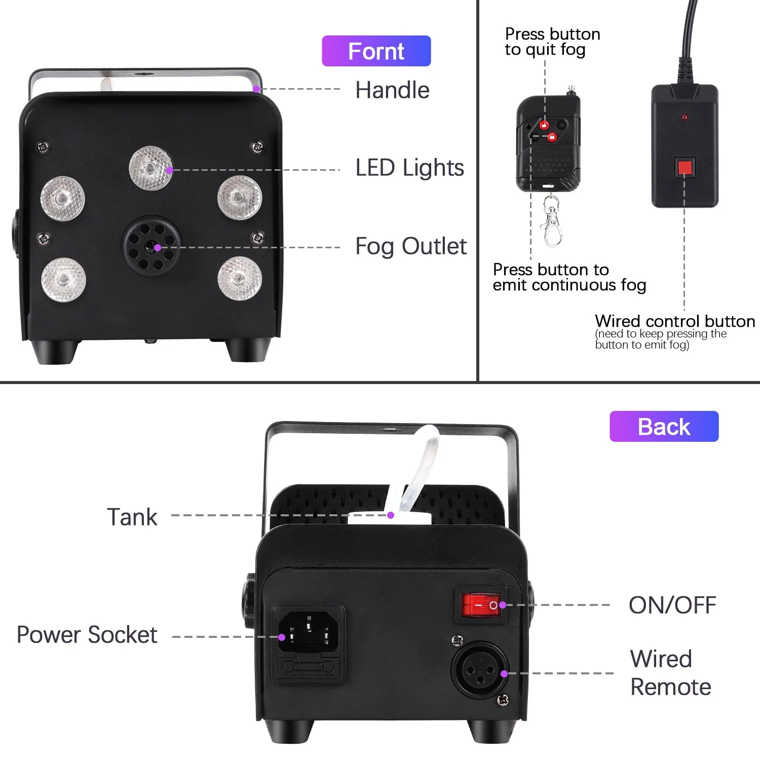 Wondnuga Halloween Fog Machine Smoke Machine 550W 3-in-one RGB Light Beads Smoke Machine Remote Control for Halloween Party Wedding - Image 9 Wondnuga Halloween Fog Machine Smoke Machine 550W 3-in-one RGB Light Beads Smoke Machine Remote Control for Halloween Party Wedding - Image 9