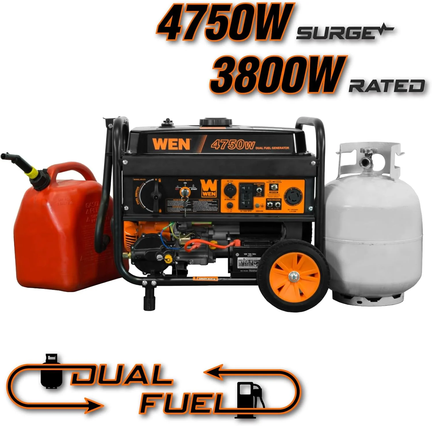 WEN Dual Fuel Portable Generator 4750-Watt 120V/240V With Wheel Kit And Electric Start - DF475T - Image 2 WEN Dual Fuel Portable Generator 4750-Watt 120V/240V With Wheel Kit And Electric Start - DF475T - Image 2
