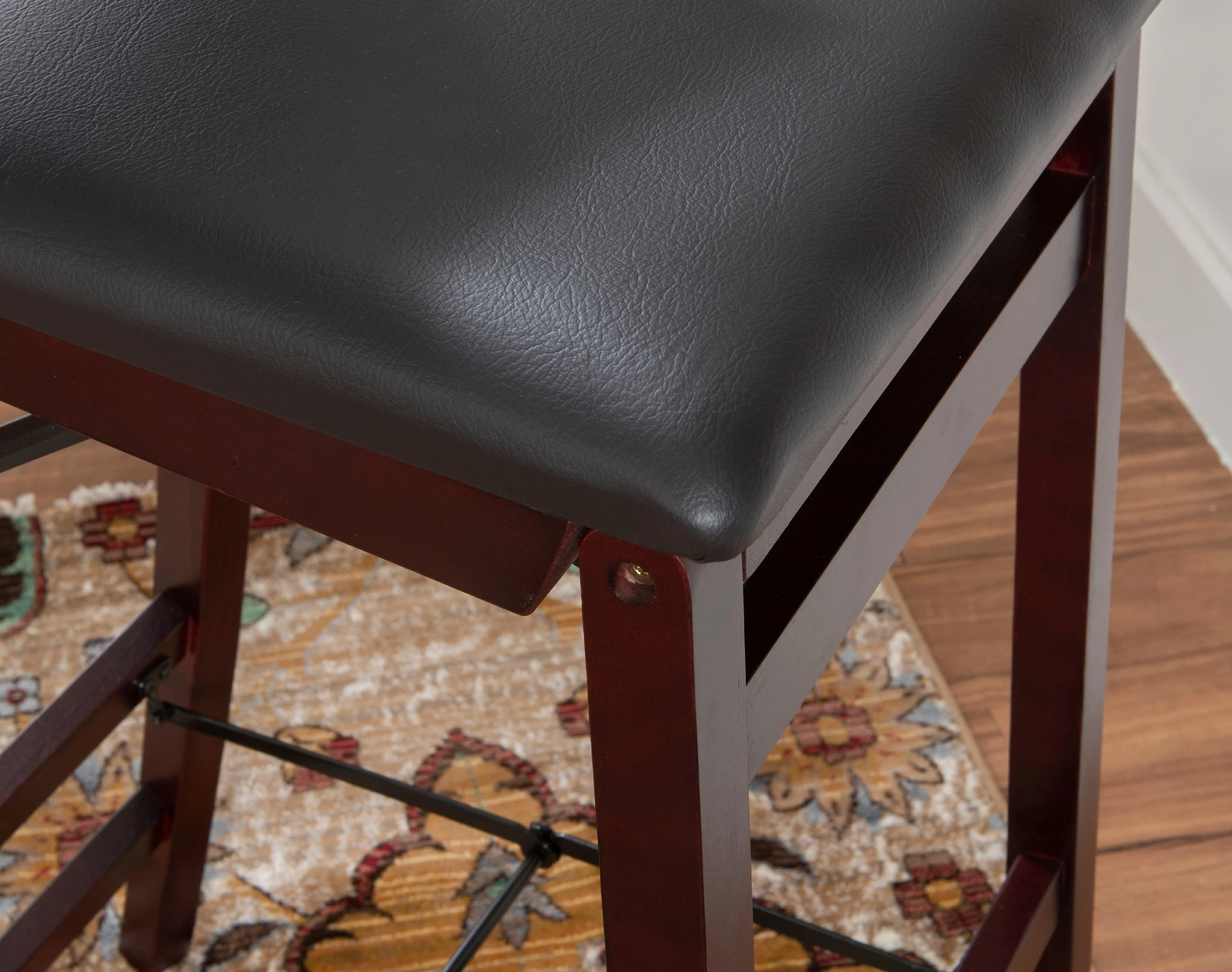 Linon Kristle Folding Padded Bar Stool, 30" Seat Height, Espresso Finish with Dark Brown PVC Fabric - Image 4