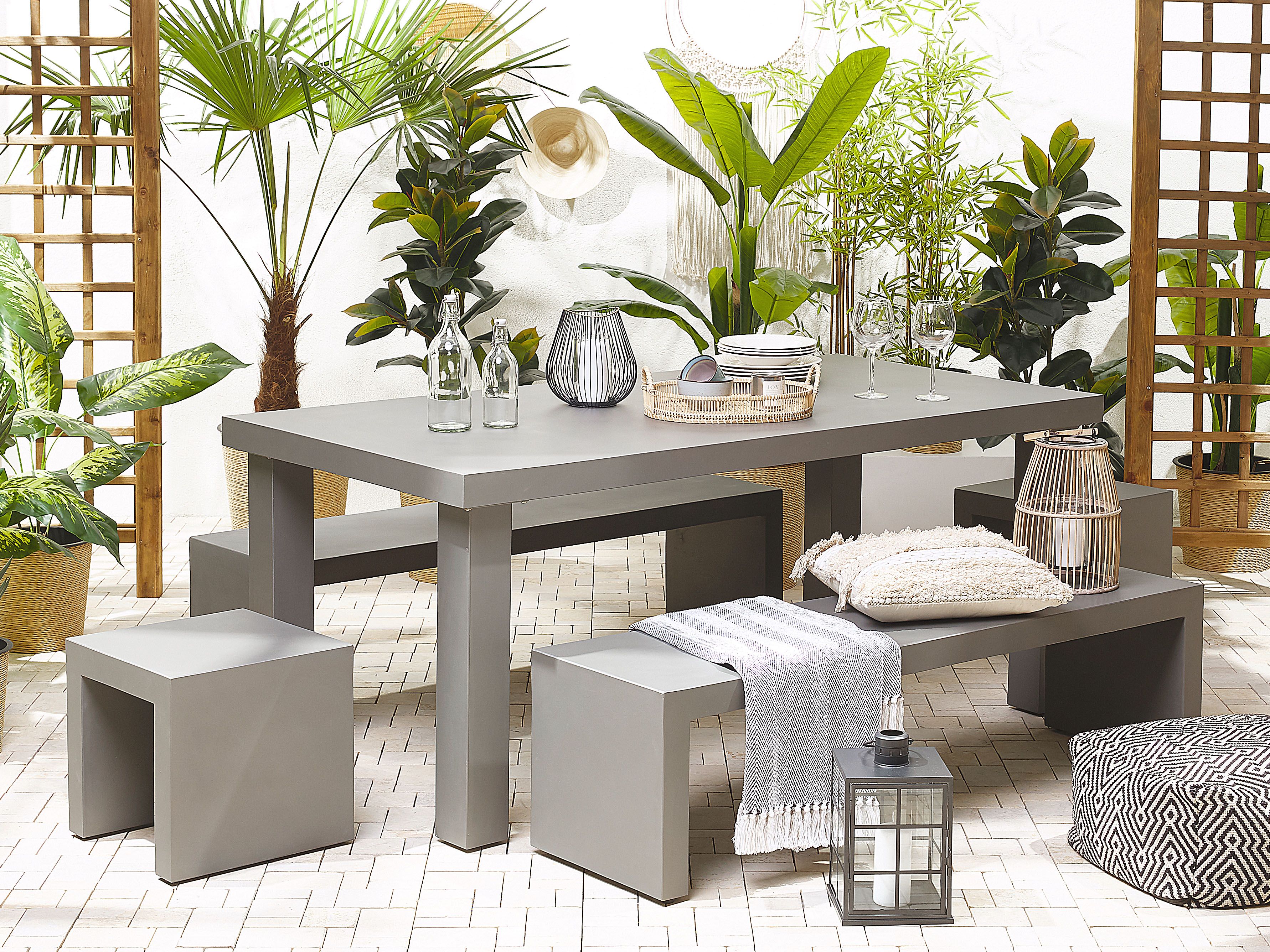 Garden Dining Set with Benches and Stools 6 Seater TARANTO Concrete Grey