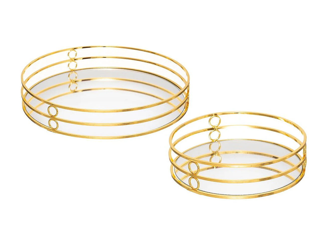 Lot de 2 Plateaux en Métal Doré et Miroir