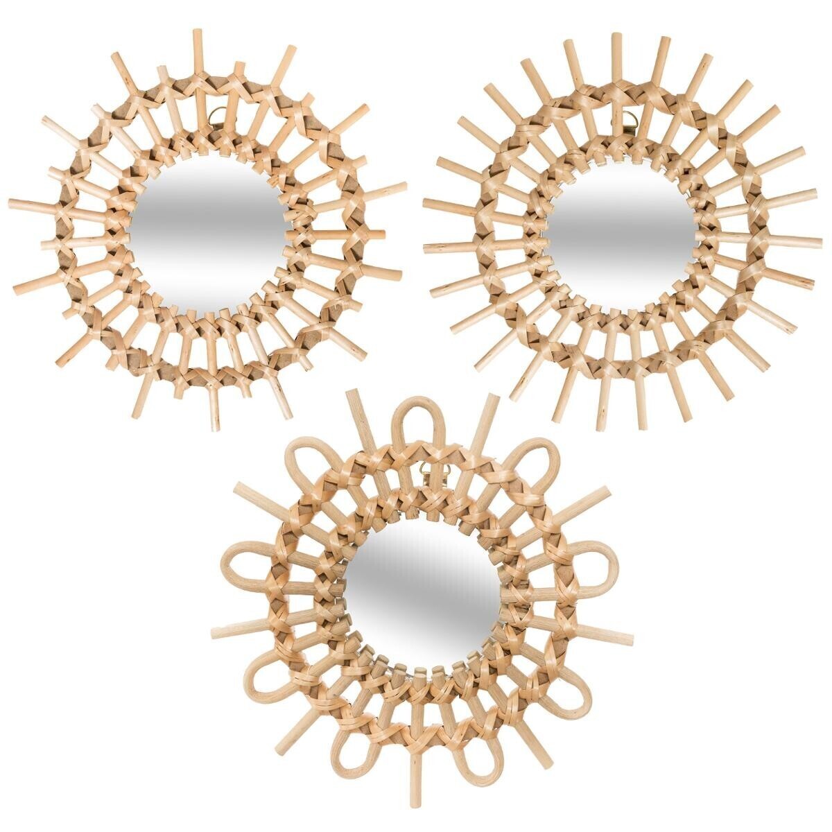 Set of 3 mirrors"Aida" Rattan, D.28 cm