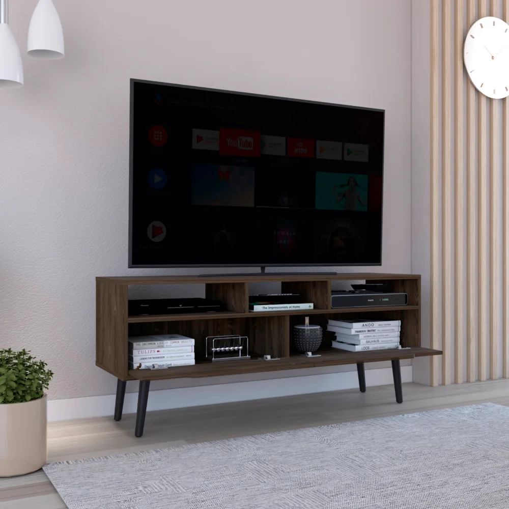 Kobe TV Stand for 52 Inch TVs - Dark Walnut TV Console with 3 Shelves and 2 Drawers