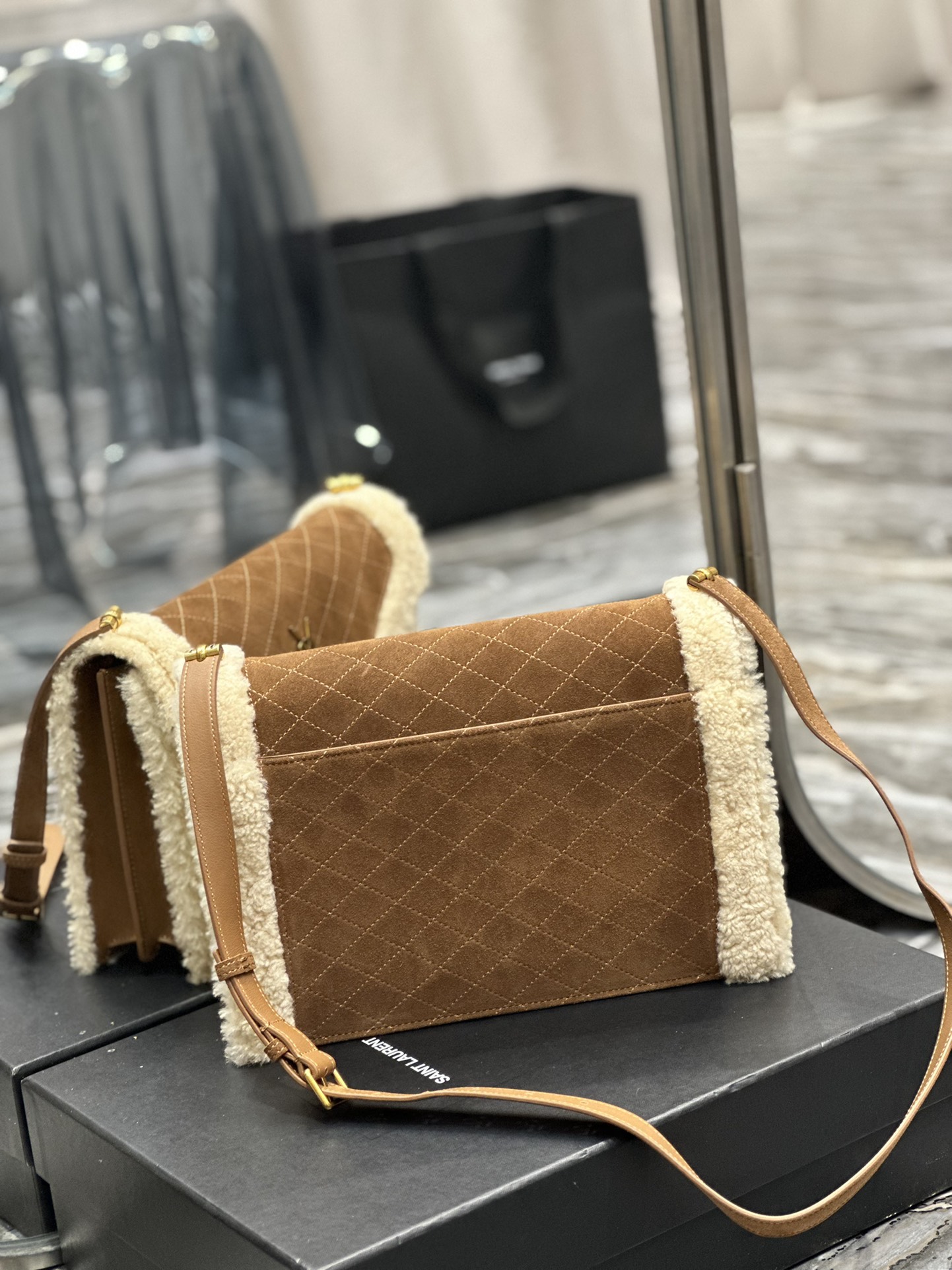 GABY MINI SATCHEL IN QUILTED SUEDE AND SHEARLING1:1High-quality replica