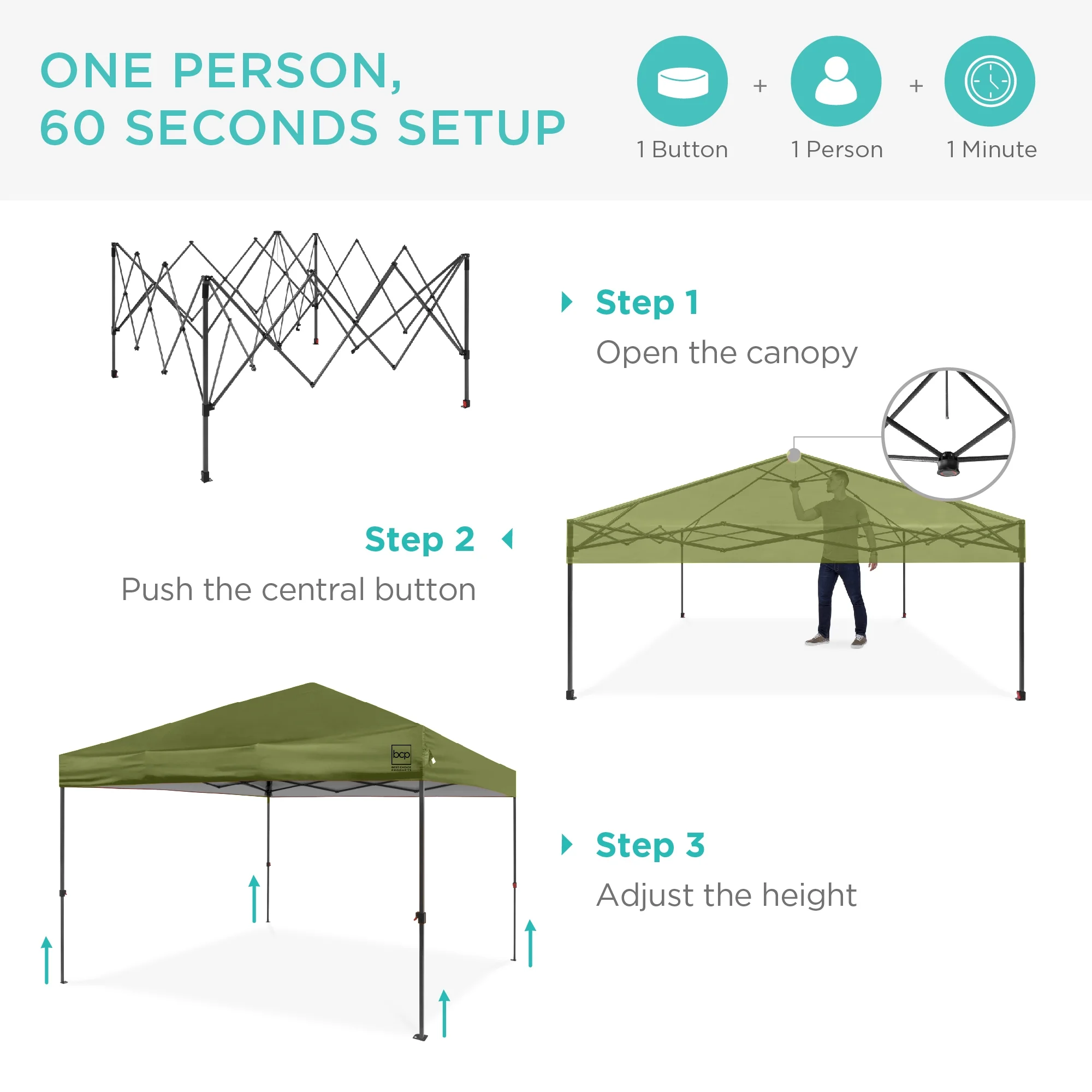 Best Choice Products 10x10ft Easy Setup Pop Up Canopy w/ 1-Button Setup, Wheeled Case, 4 Weight Bags - White - Image 42