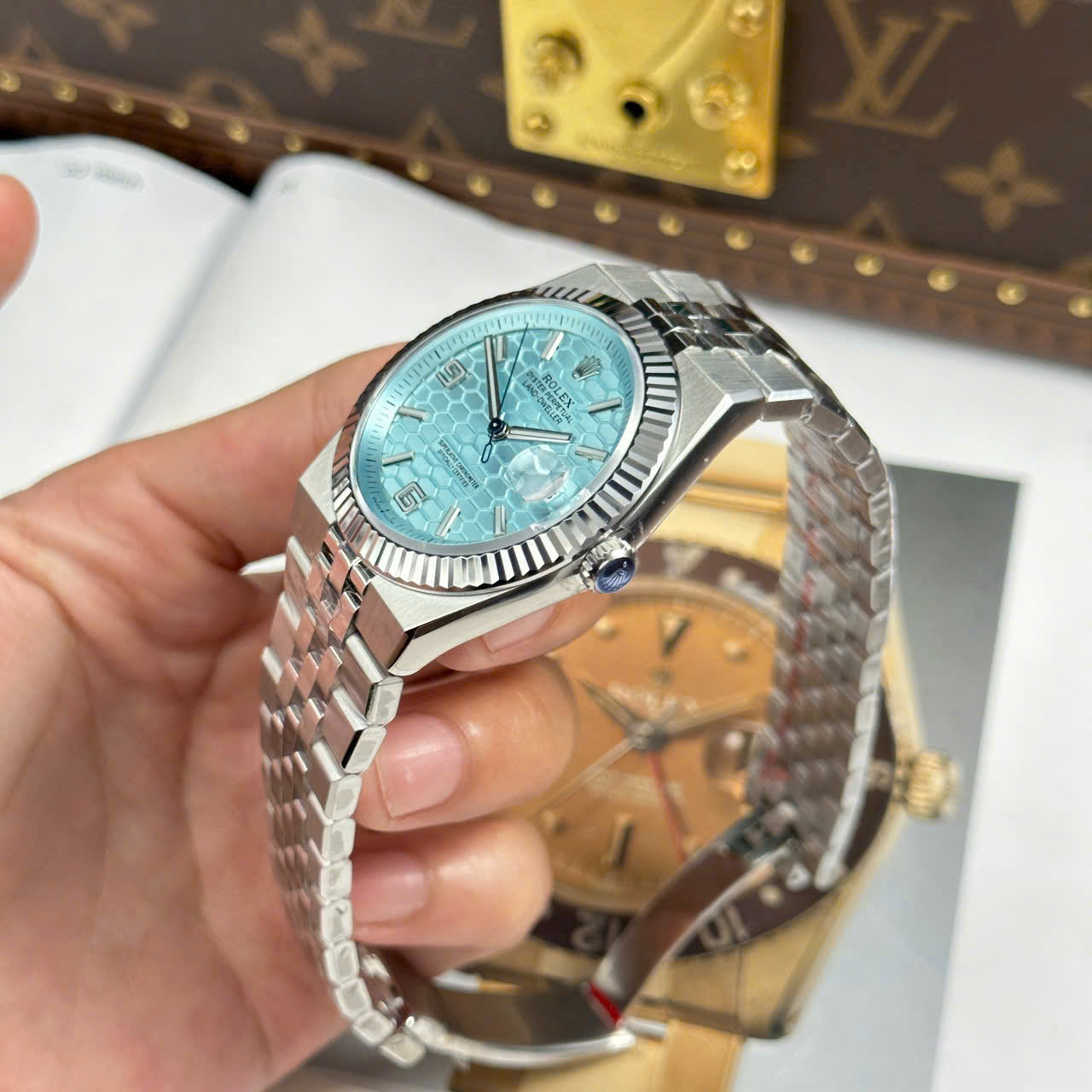 Rolex Land-Dweller 127336 Ice Blue   Honeycomb Motif Dial Best Fake Watches 40mm - Top club