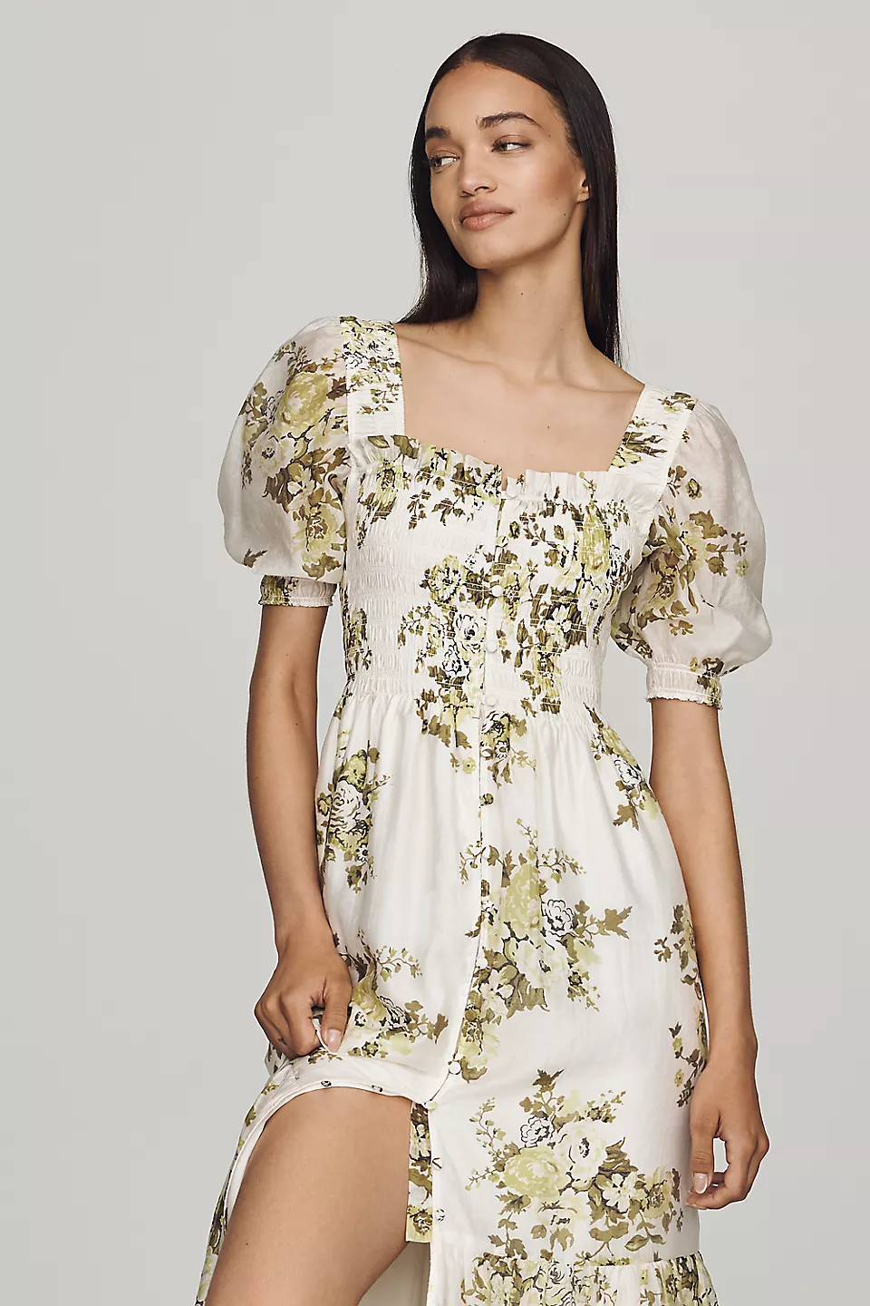 100% Cotton Midi Dress - Green Pattern