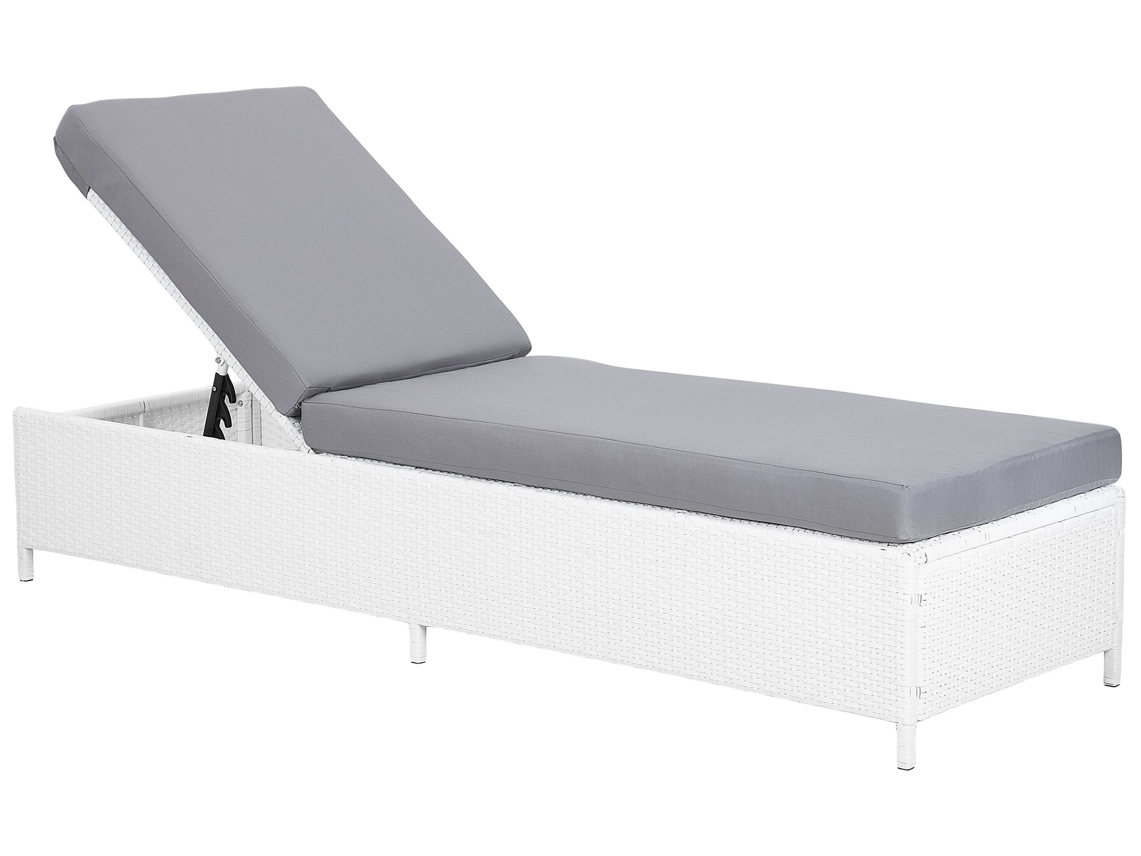 Sun Lounger with Cushion TURIN Reclining PE Rattan White
