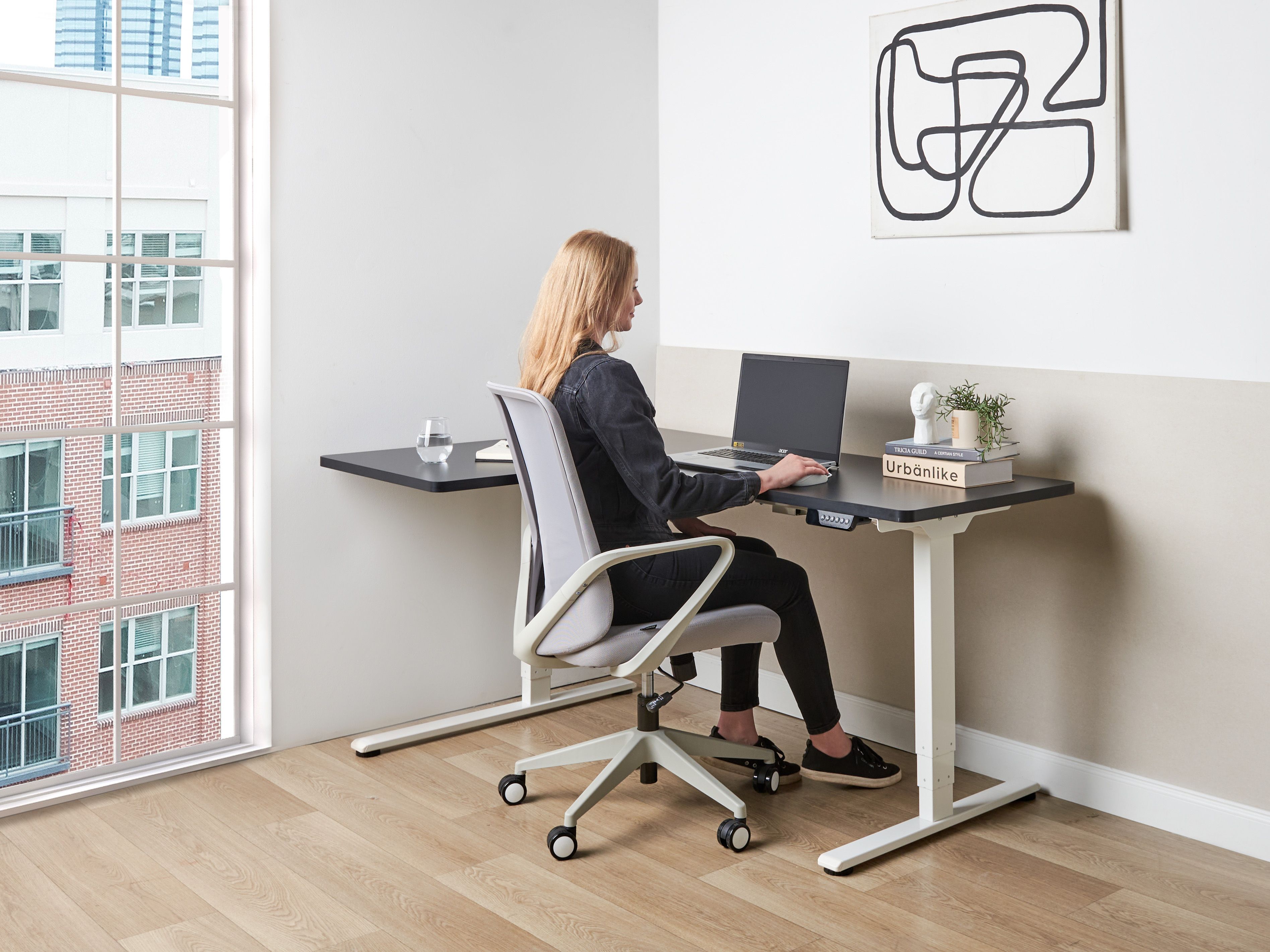 Electric Adjustable Corner Desk DESTINES Black/ White 160 cm 109 cm Left Hand