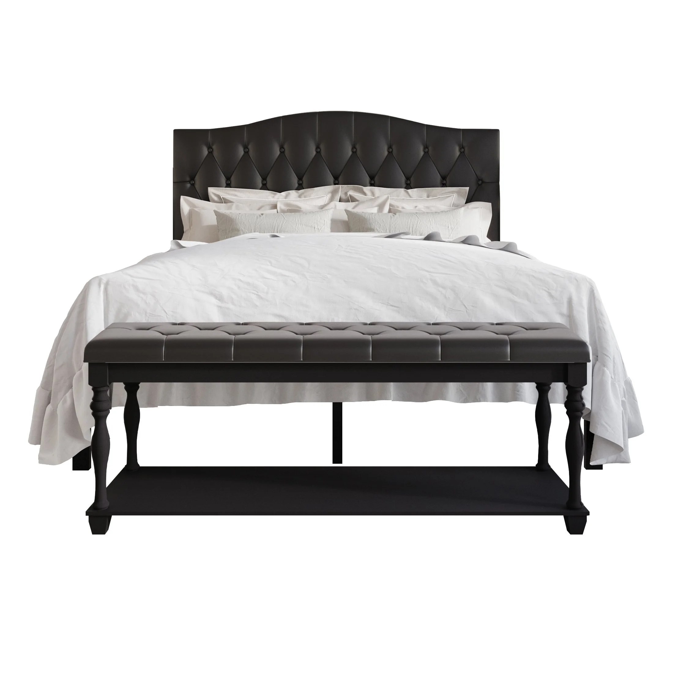 CraftPorch  2 Piece Bedroom Bench Set Transitional Button Tufted Bed Black - Queen