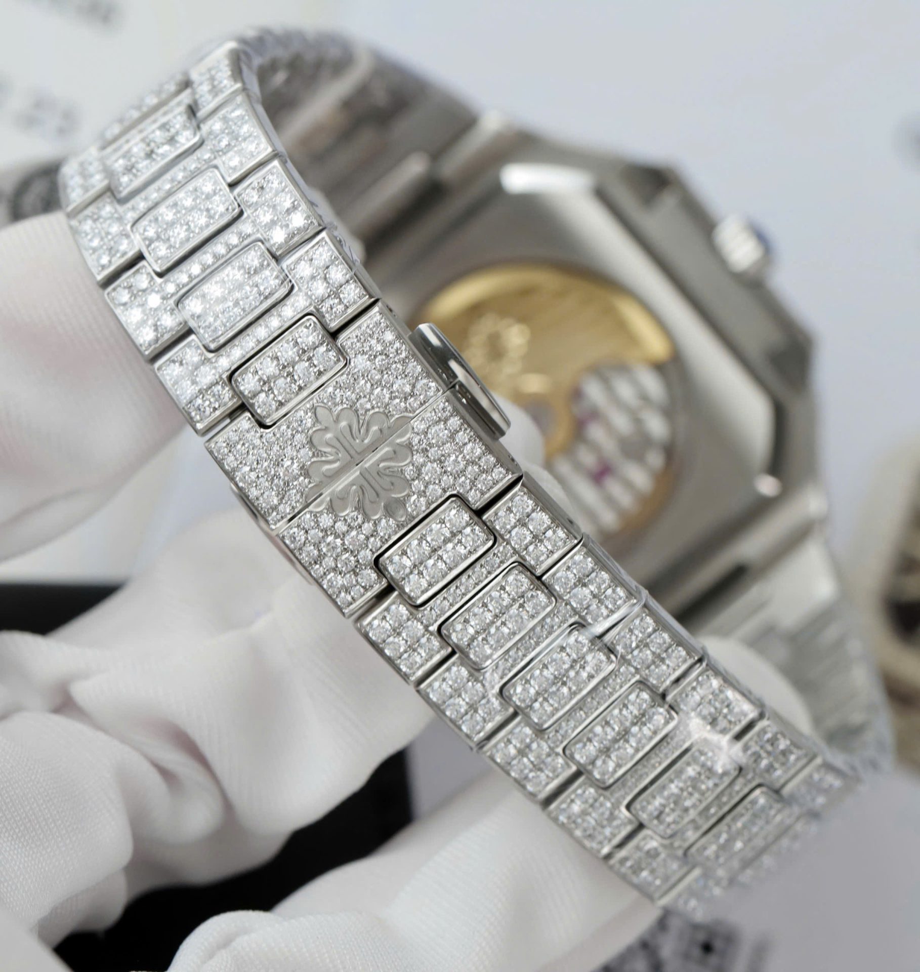 Patek Philippe Cubitus 5821 Dial Brown Replica Watch Full Diamonds Moissanite Hong Kong 45mm - Top club