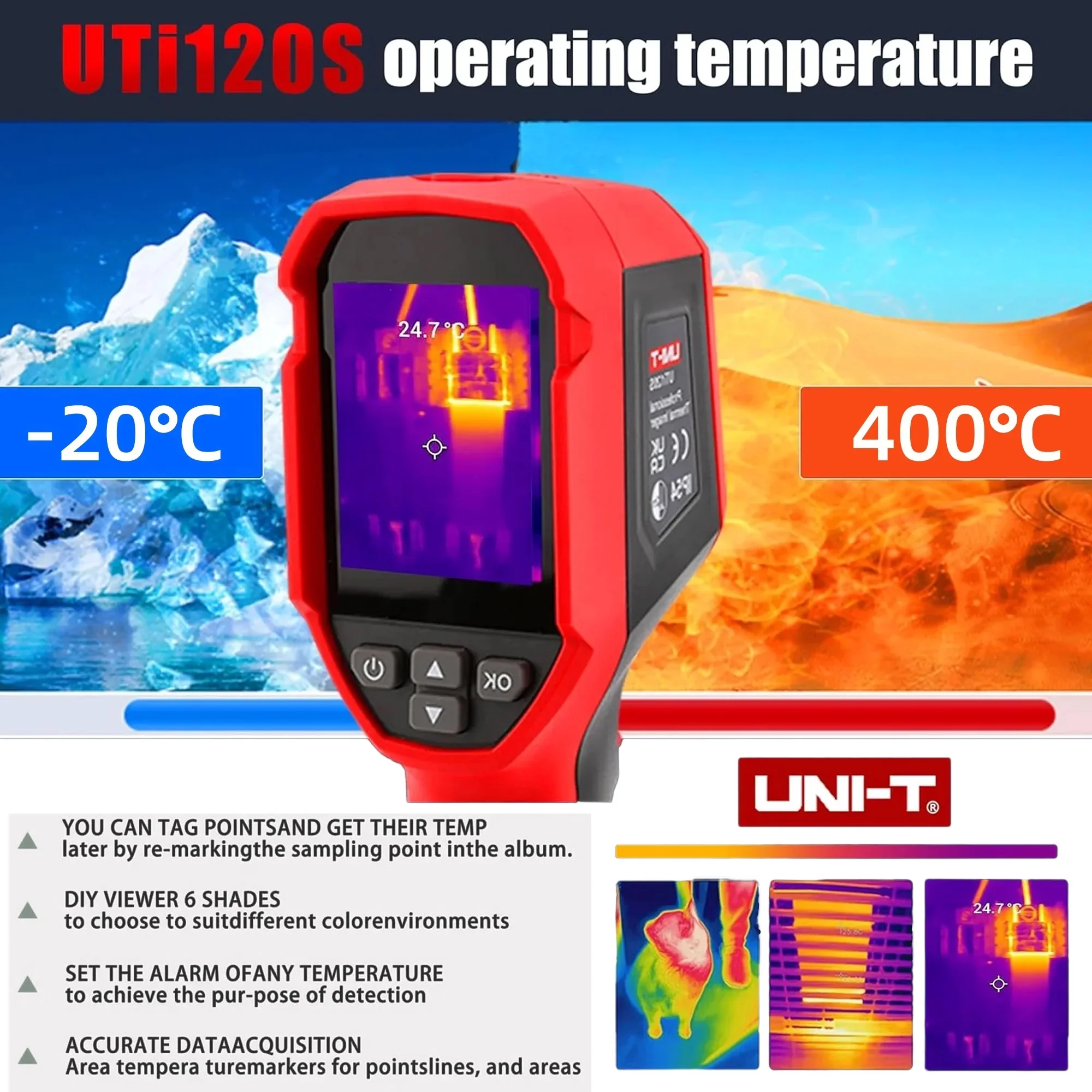 UNI-T UTI120S Thermal Imaging Camera 120x90 IR Resolution 10800 Pixels -20~400�� 2 Meter Drop Durability IP54 Rechargeable 16GB MicroSD - Image 6