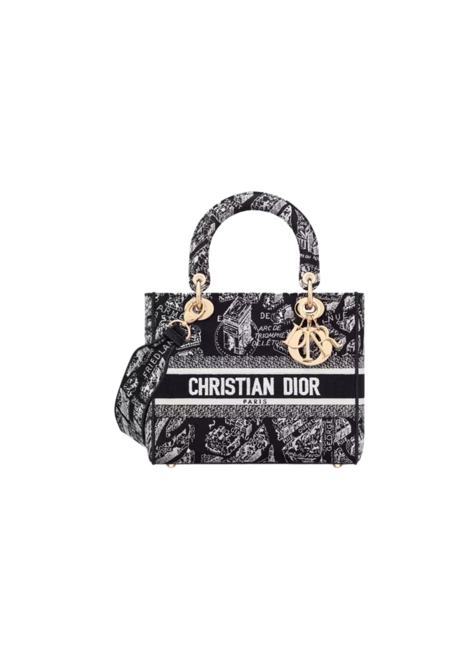 Medium Lady D-Lite Bag Black For Women 9.5in/ 24cm M0565OOMP_M9931:1High-quality replica