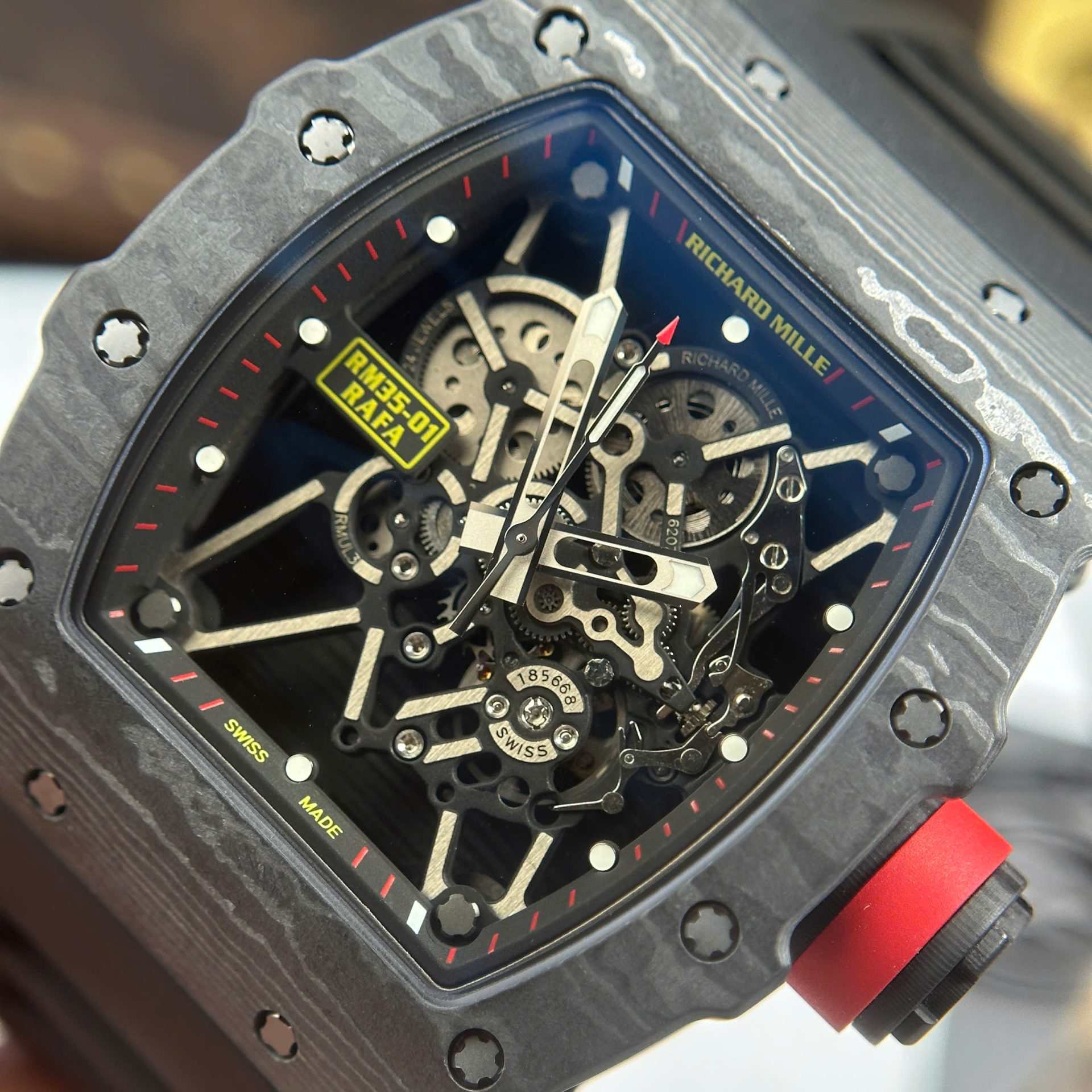 Richard Mille RM35-01 Rafael Nadal Carbon NTPT Replica Watches Black Rubber Strap ZF Factory 49,9x43mm - Top club