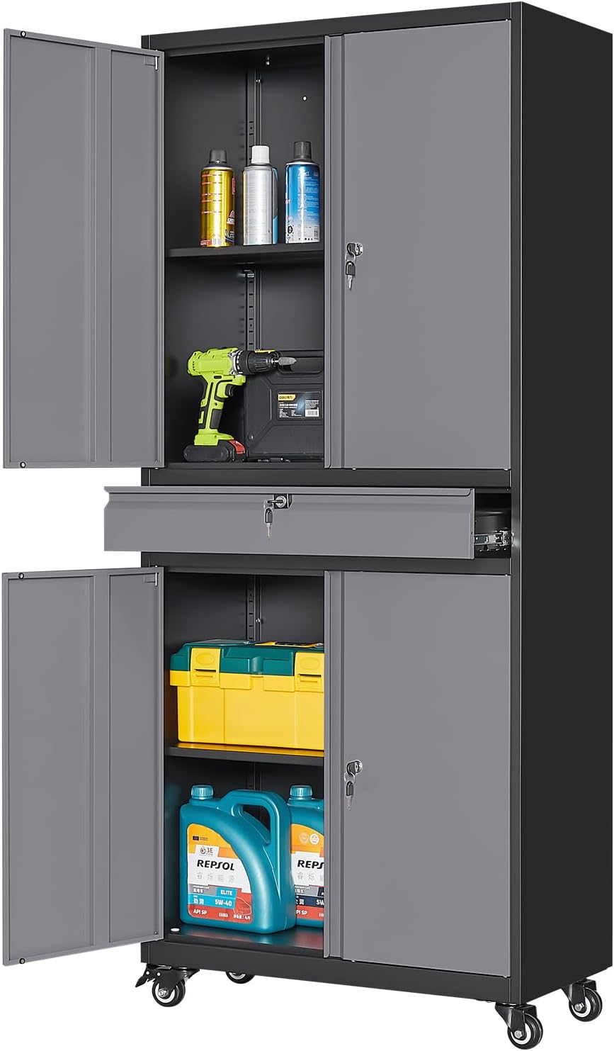 Yizosh Metal Garage Storage Cabinet with Locking Doors and Adjustable Shelves, -73