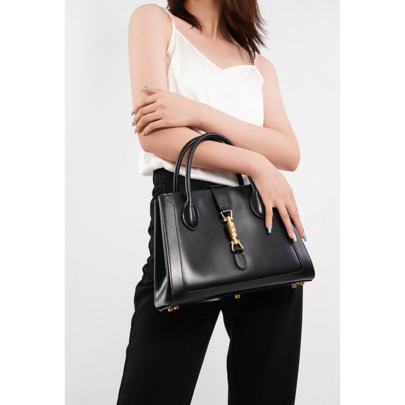 Replica Gucci Jackie 1961 Medium Tote Bag In Black Leather 6490161:1High-quality replica