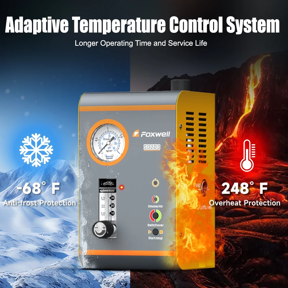 FOXWELL SD203 Automotive Smoke Machine with Pressure Gauge & Flow Meter, All Systems EVAP Vacuum Leak Detector - Image 2